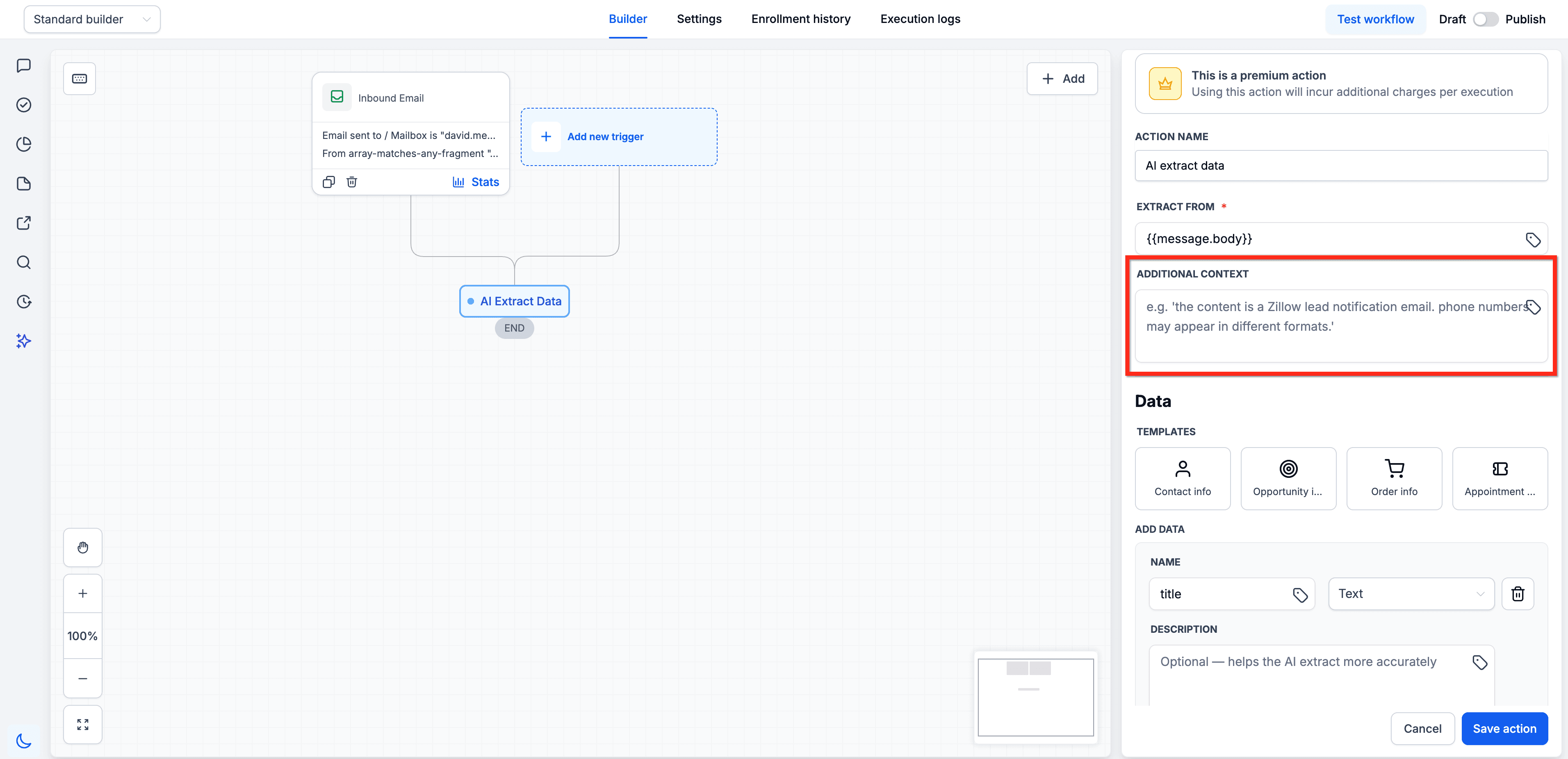 Schermata 6 — Workflow Action - Estrazione Dati con AI
