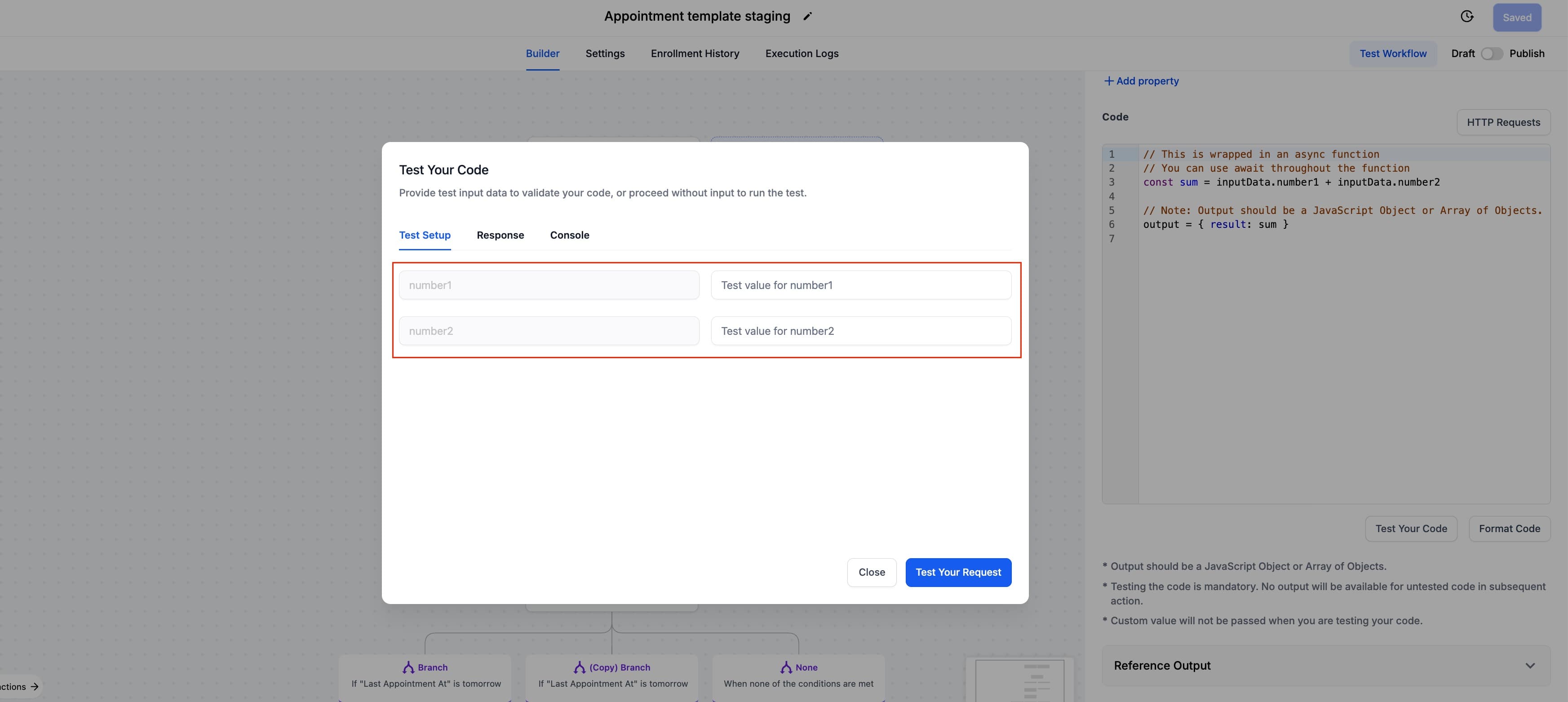 Schermata 11 — Azione Workflow - Custom Code
