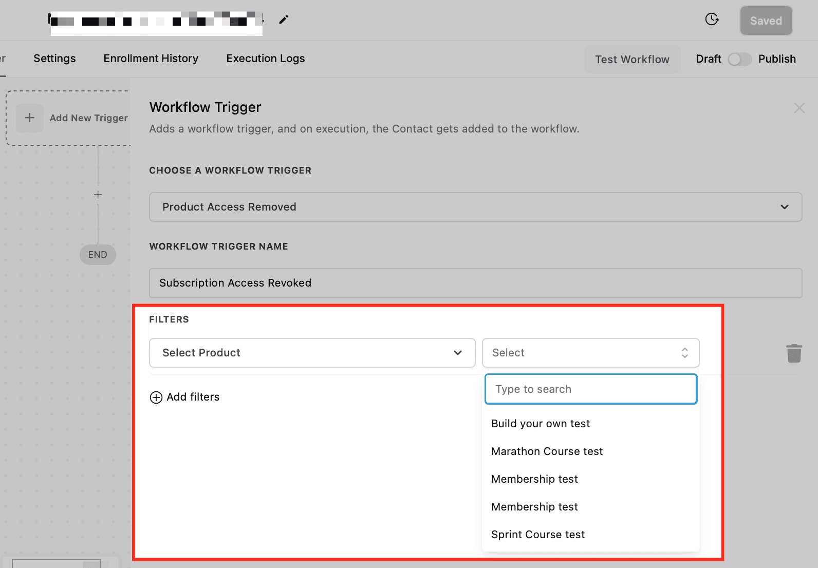 Schermata 3 — Workflow Trigger - Accesso al Prodotto Rimosso