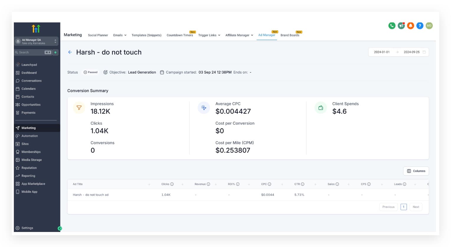 Schermata 10 — Ad Manager - Statistiche delle Campaign pubblicitarie