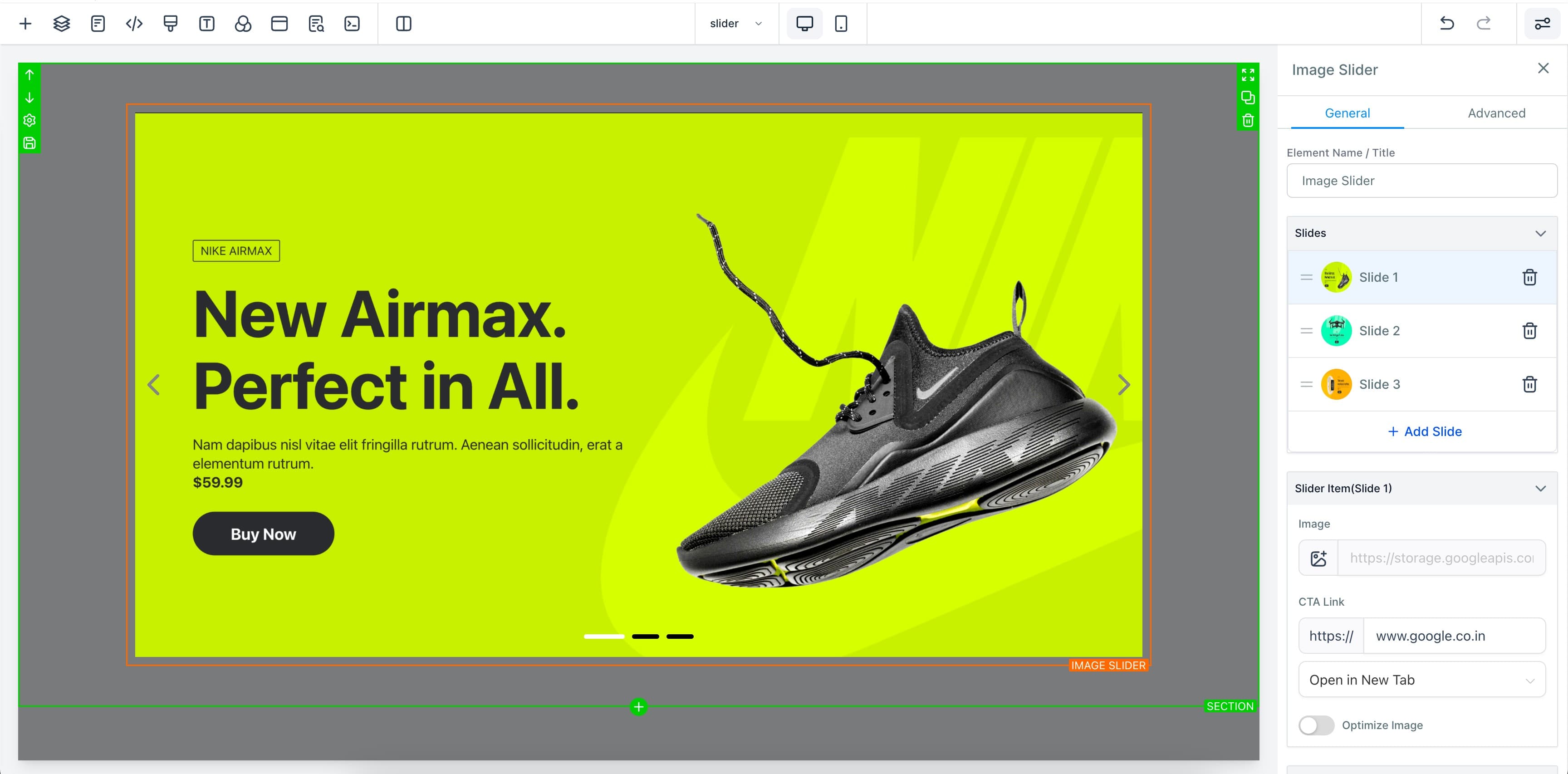 Schermata 2 — Elemento Image Slider per un Web Design Coinvolgente