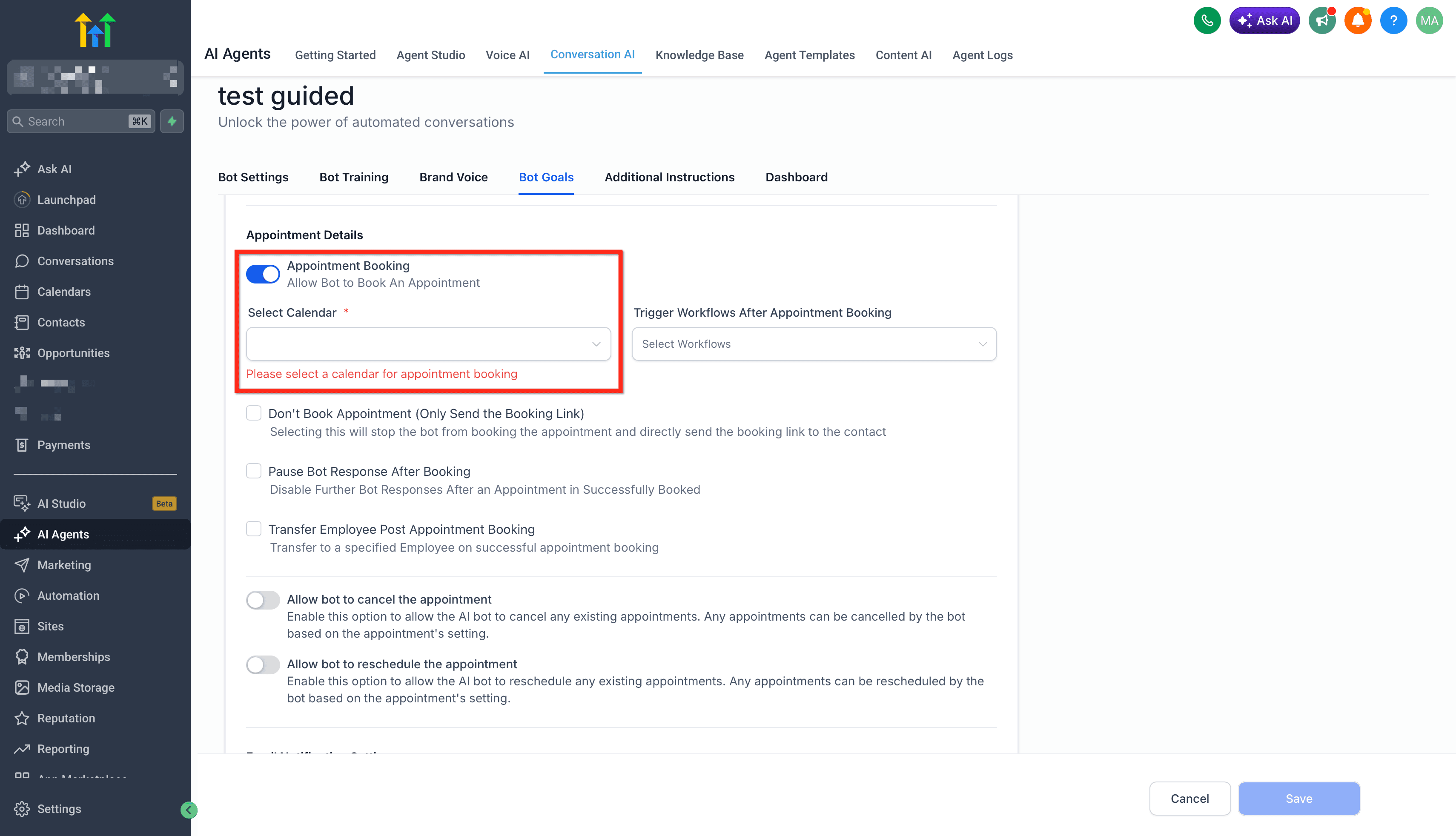 Schermata 7 — Prenotazione Appuntamenti nella Conversation AI