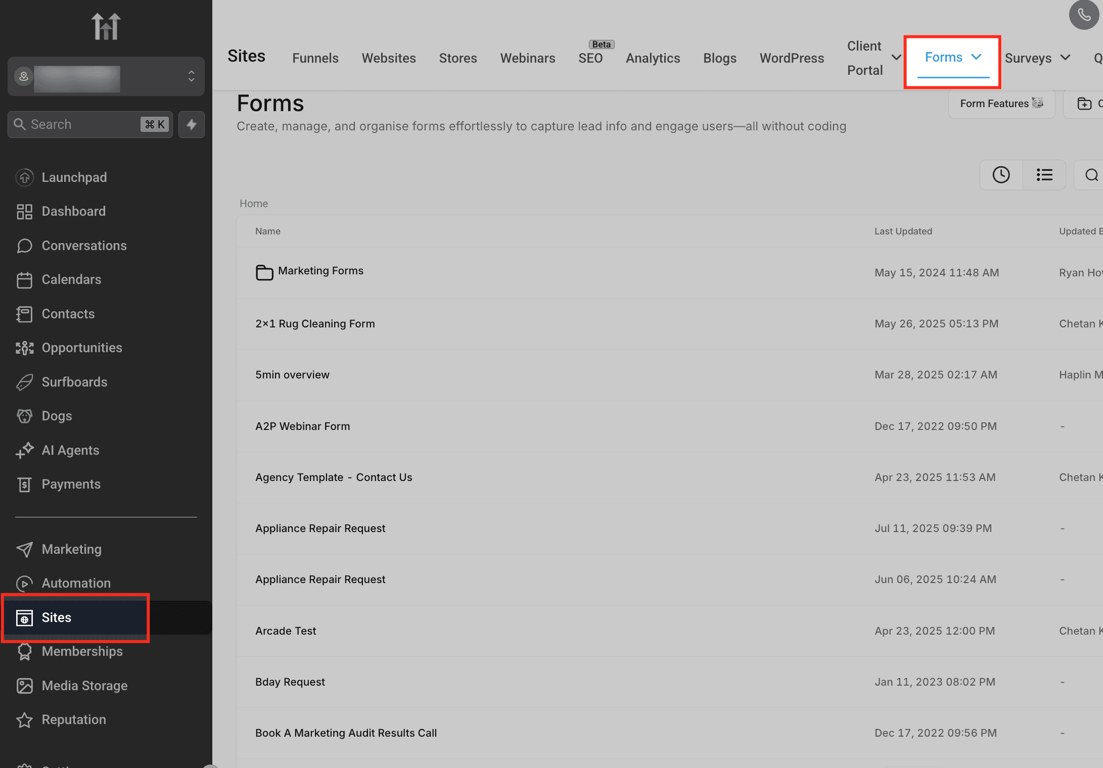 Schermata 1 — Sticky Contact in Form, Survey e Calendari