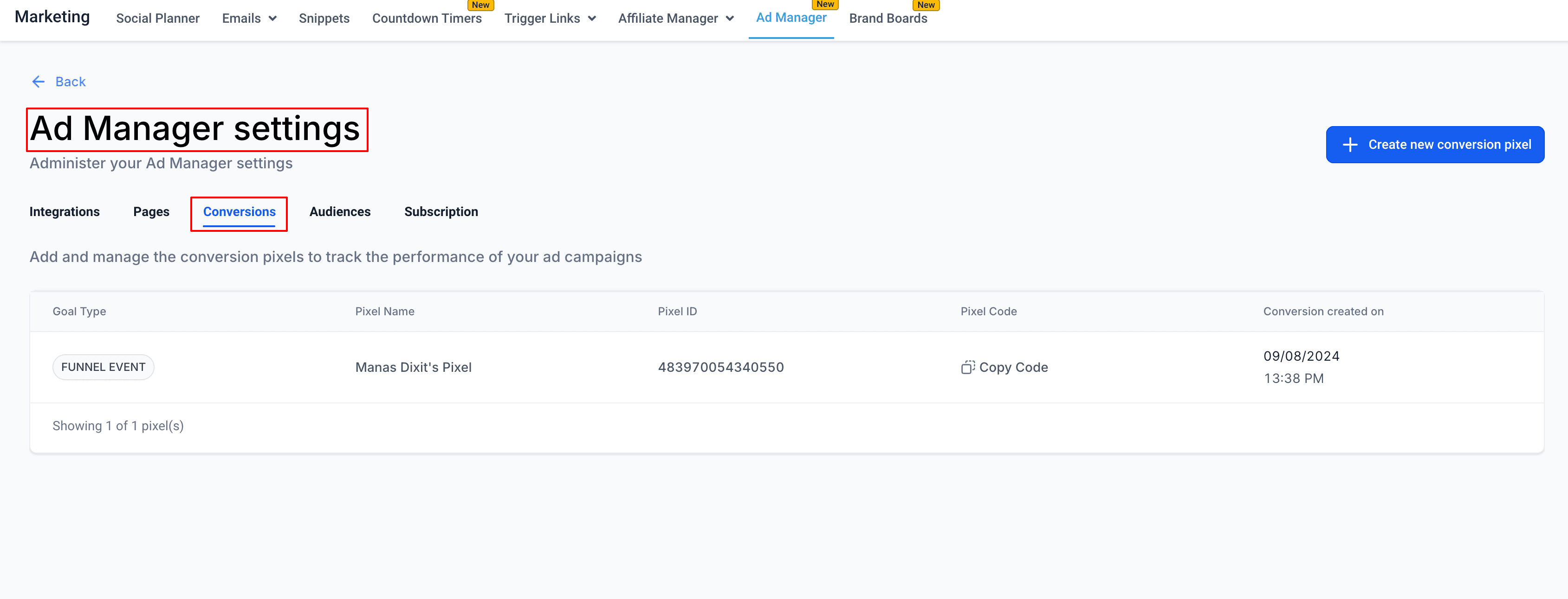 Schermata 2 — Come inviare i dati di conversione all'Ad Manager?