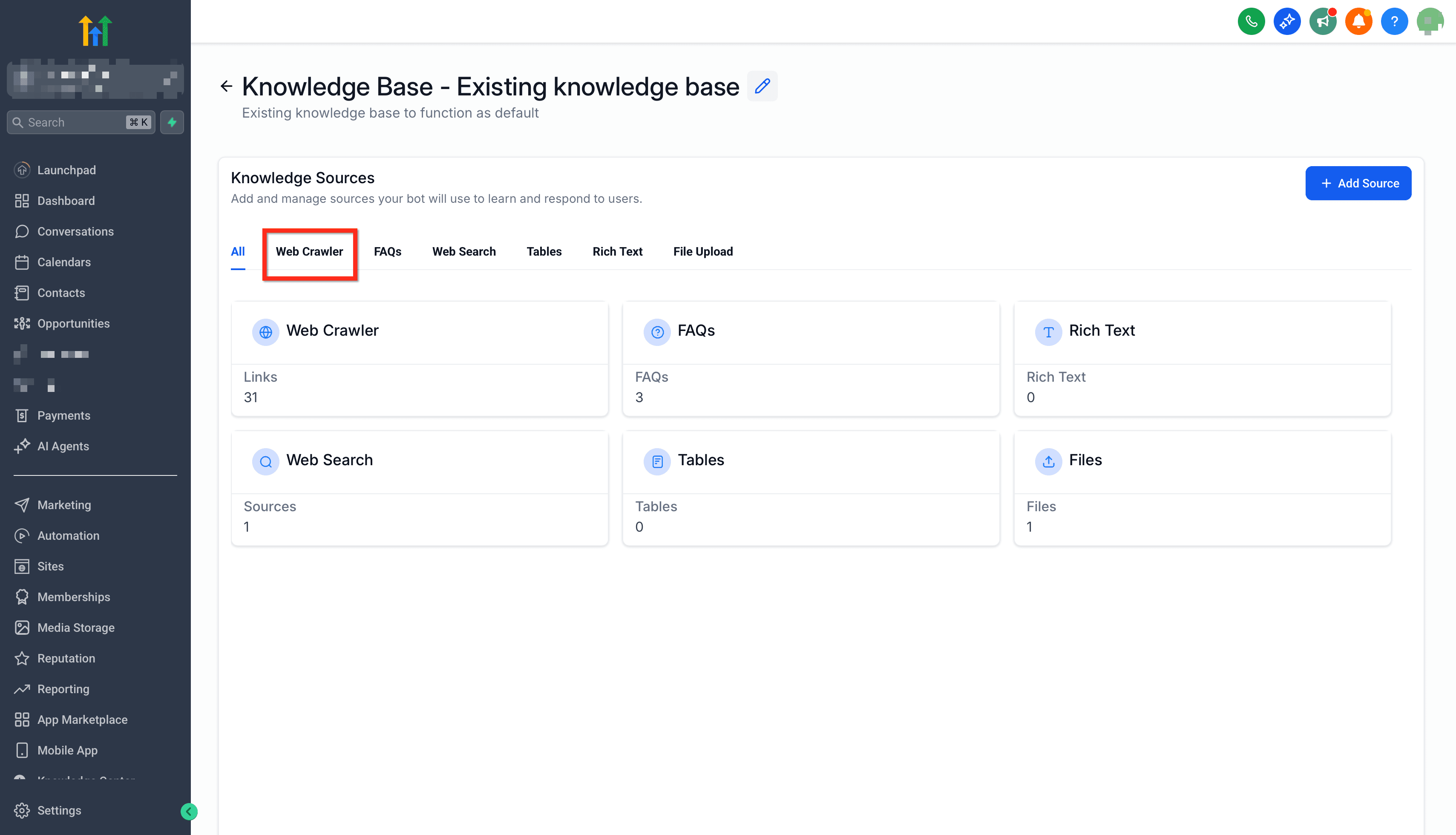 Schermata 2 — Aggiornamento automatico dei link addestrati nella Knowledge Base