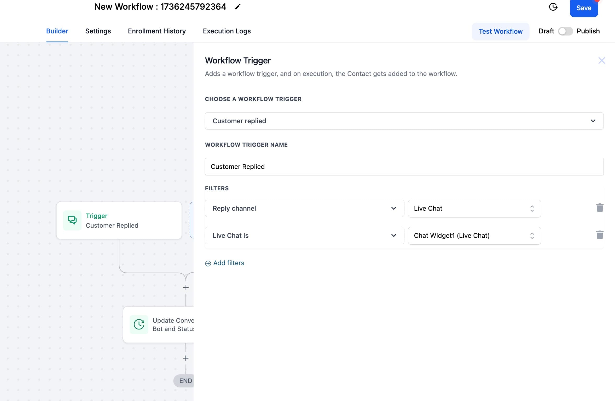 Schermata 5 — Azione Workflow - Aggiorna Bot e Stato della Conversazione AI