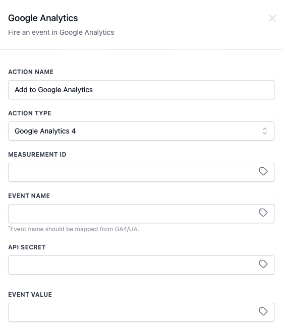Schermata 1 — Azione Workflow - Aggiungi a Google Analytics