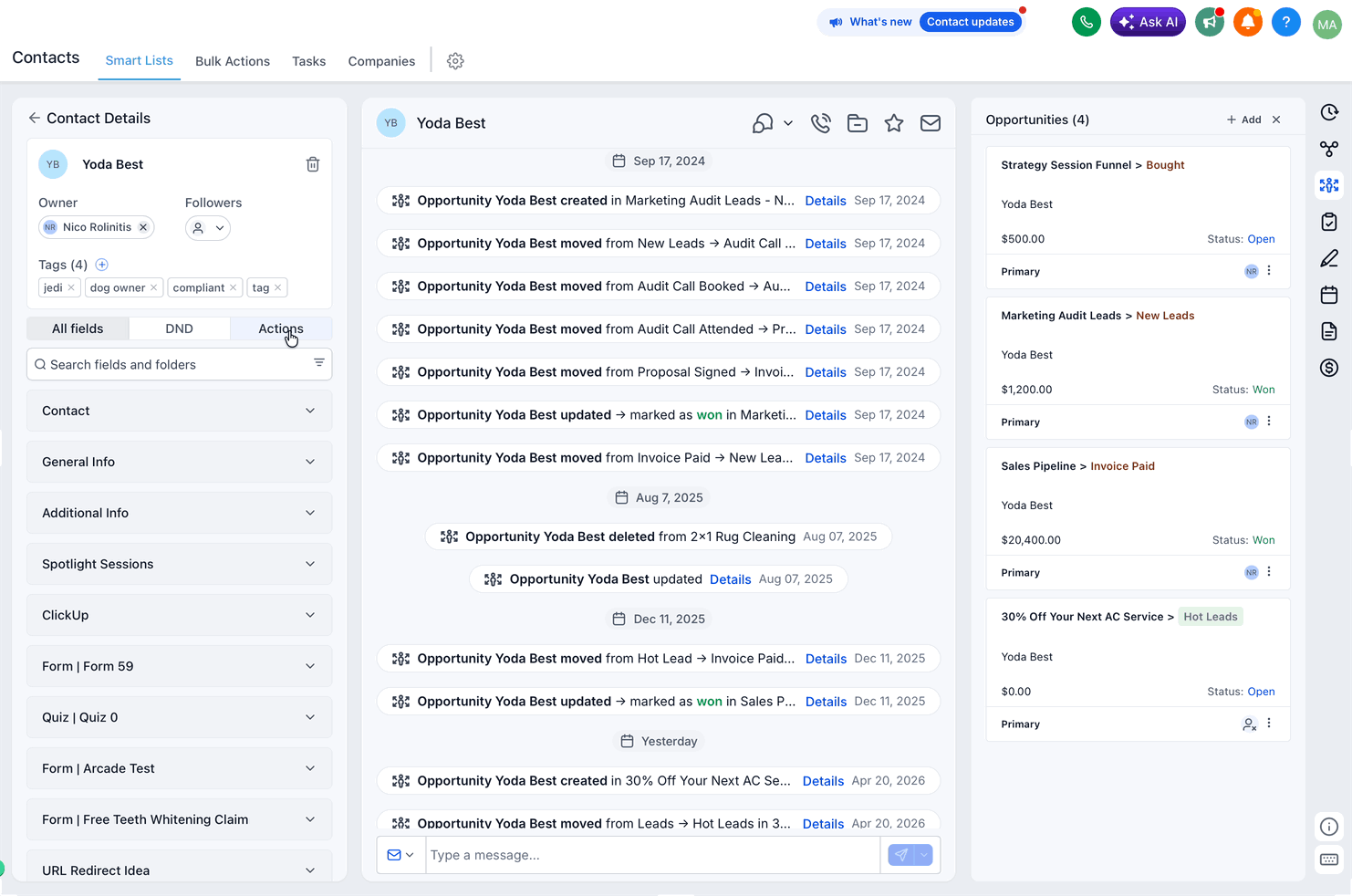 Schermata 4 — Contatti – Nuova Pagina di Dettaglio del Contatto