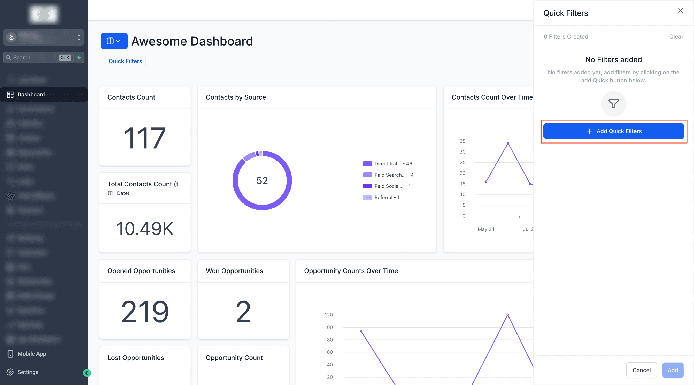 Schermata 2 — Filtri Rapidi nelle Dashboard