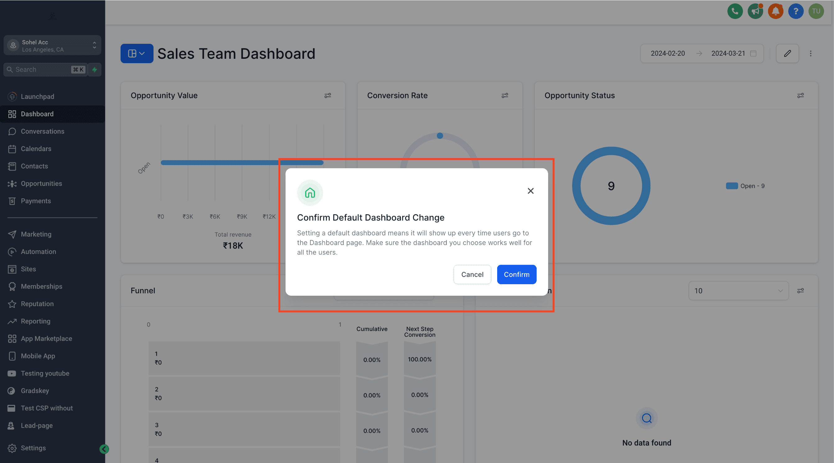 Schermata 2 — Come impostare una Dashboard predefinita