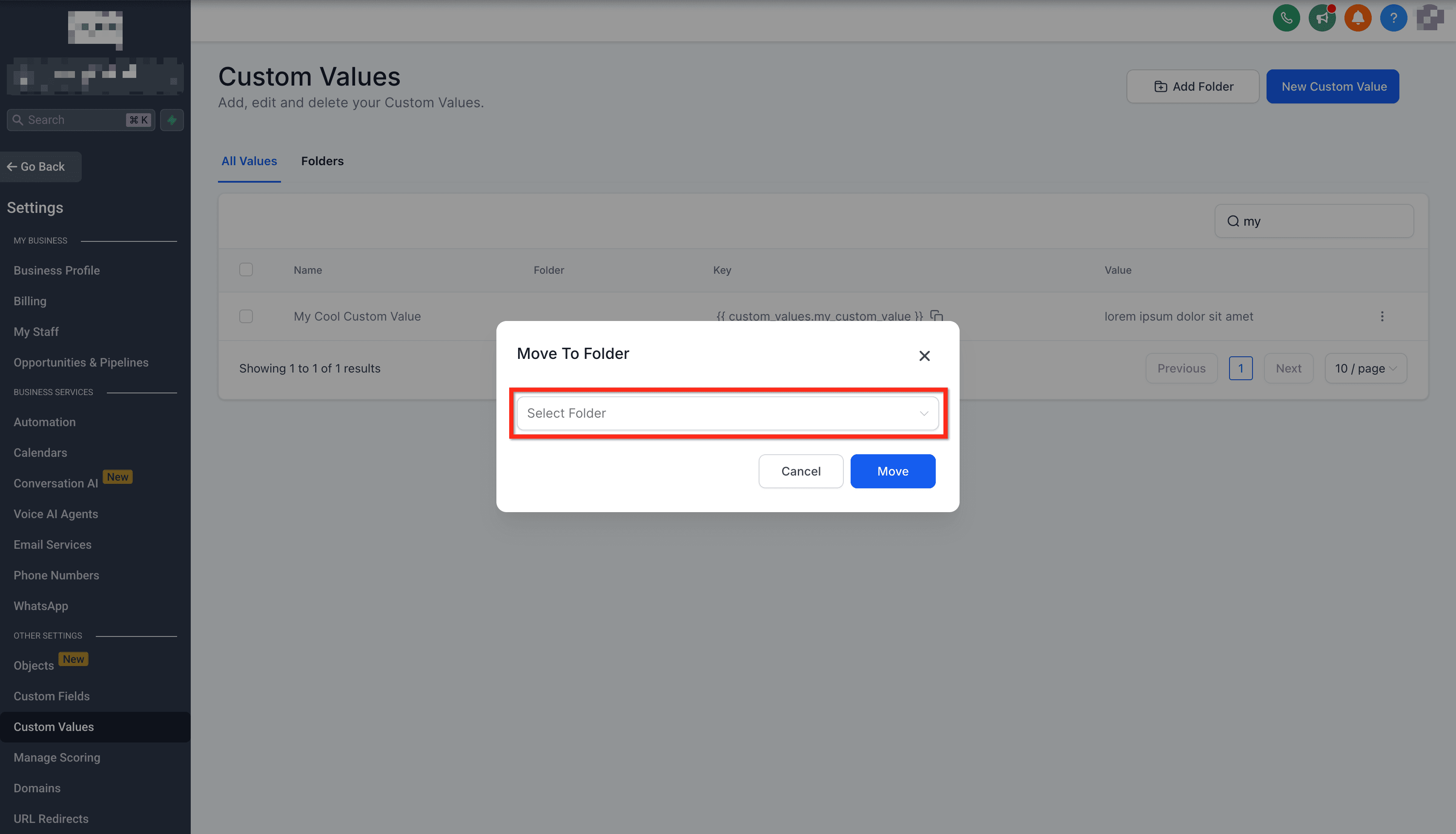 Schermata 14 — Impostazioni Custom Values