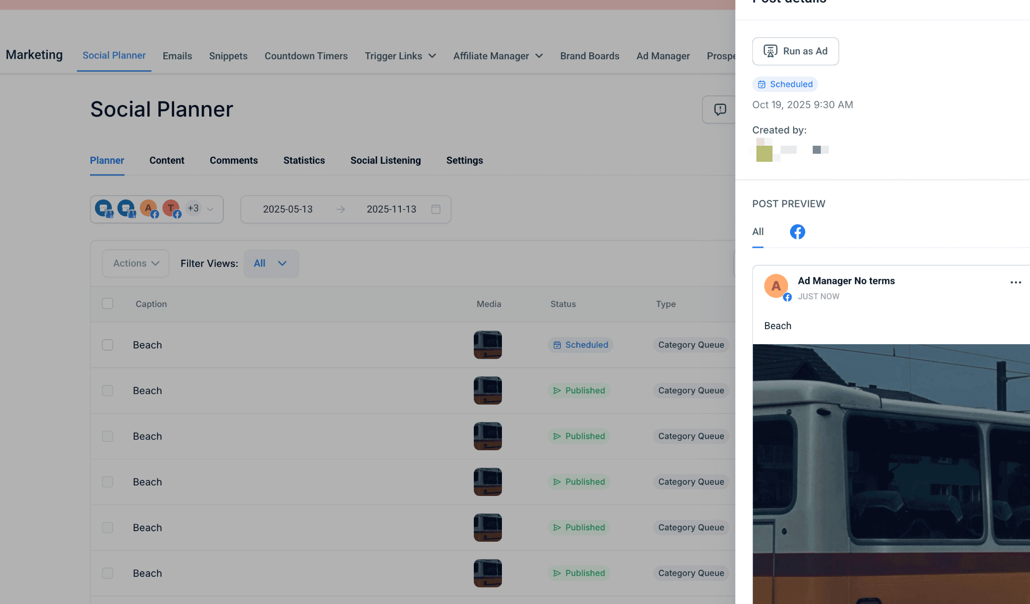 Schermata 4 — Ad Manager: Run As Ad e Create Engagement Ad