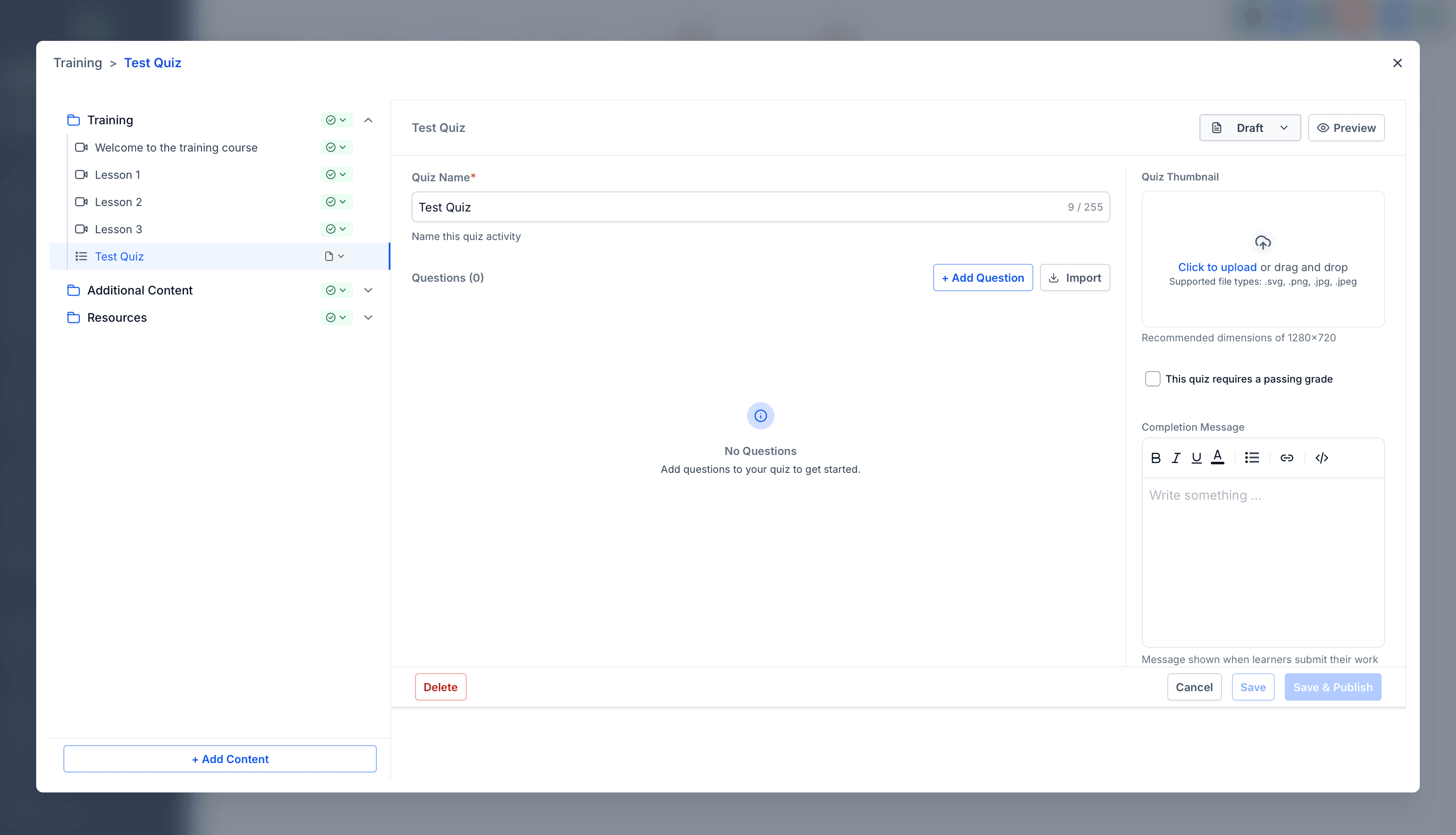 Schermata 7 — Come creare Assessment e Quiz per i corsi Membership