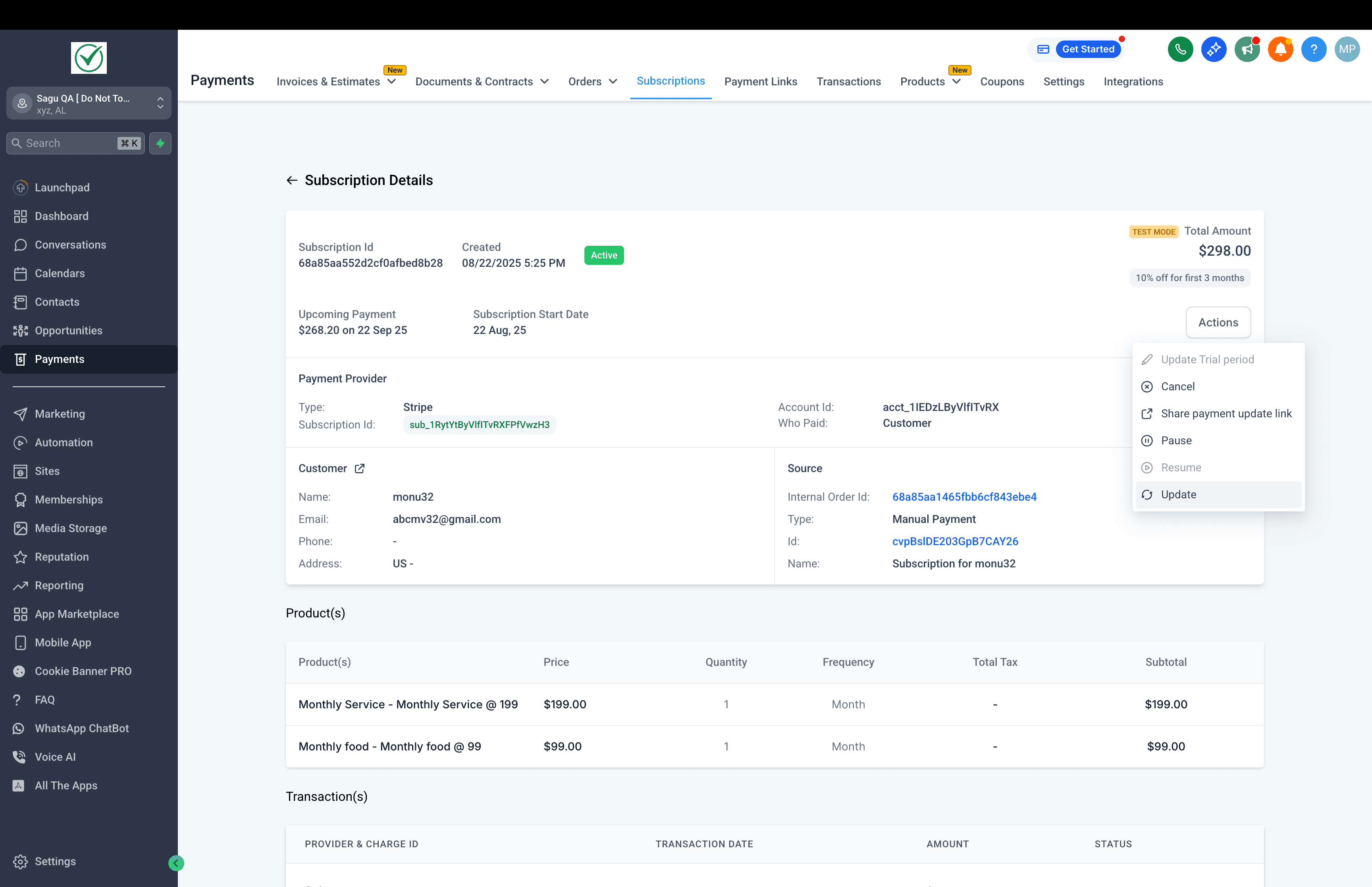 Schermata 2 — Come modificare le sottoscrizioni esistenti