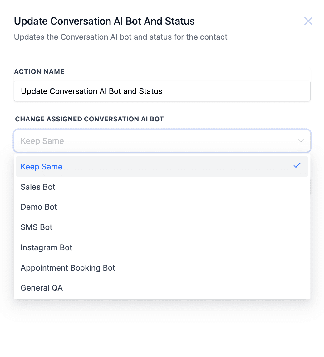 Schermata 3 — Azione Workflow - Aggiorna Bot e Stato della Conversazione AI