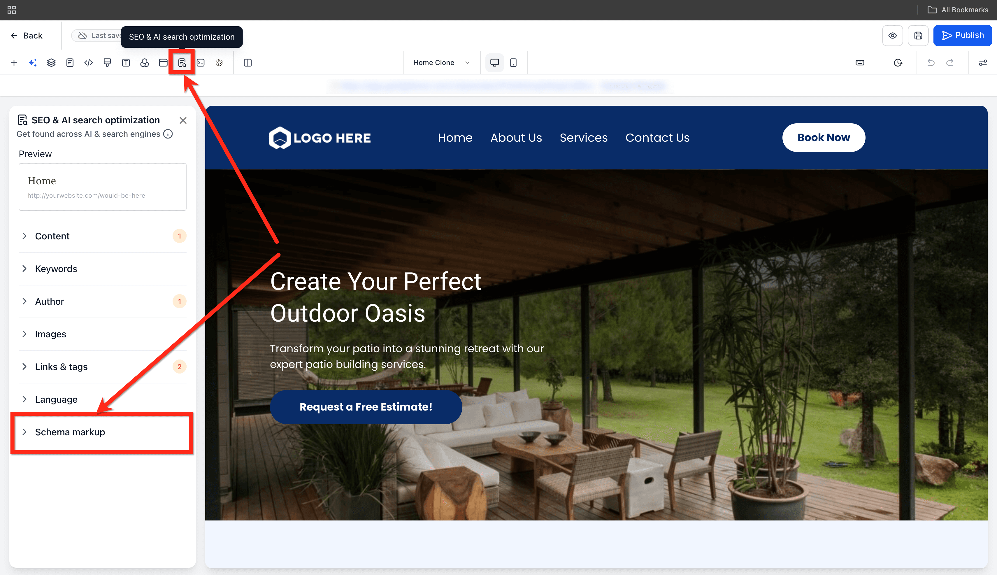 Schermata 4 — Come aggiungere manualmente Schema Markup in Funnel e Siti Web