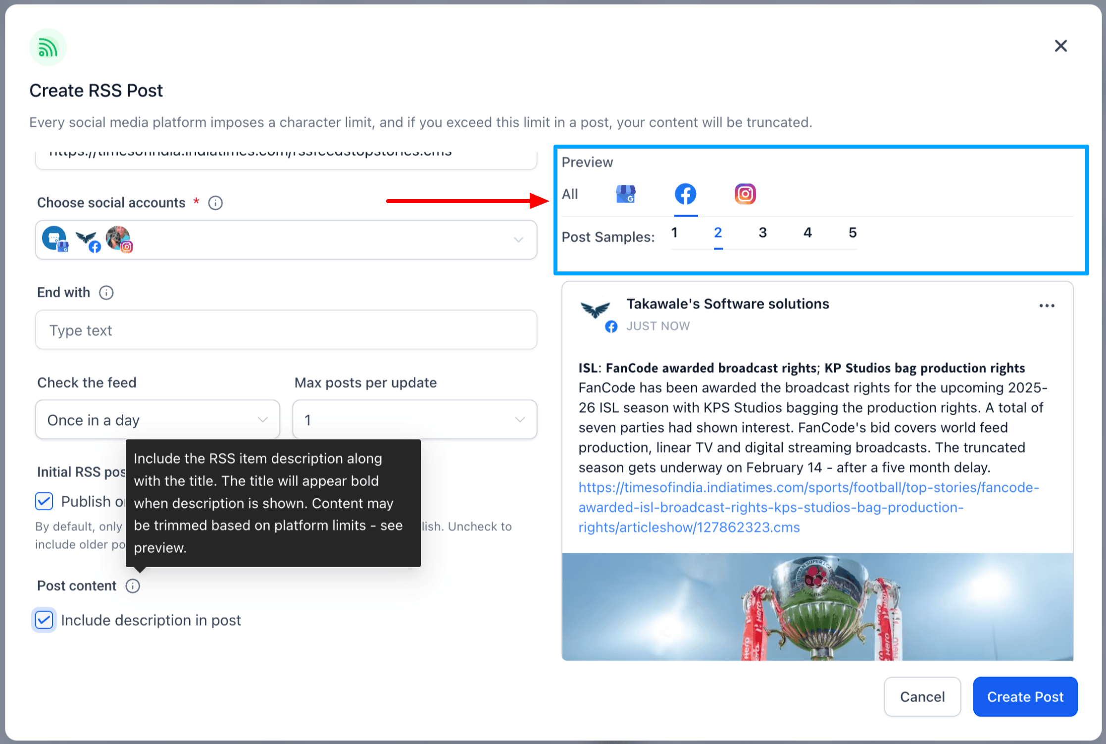 Schermata 10 — Programma i post tramite URL RSS