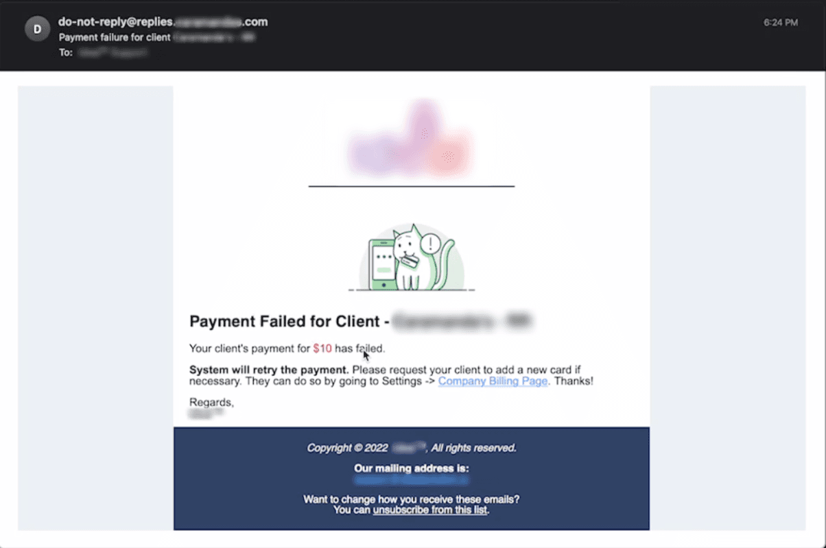 Pagamento fallito per il cliente