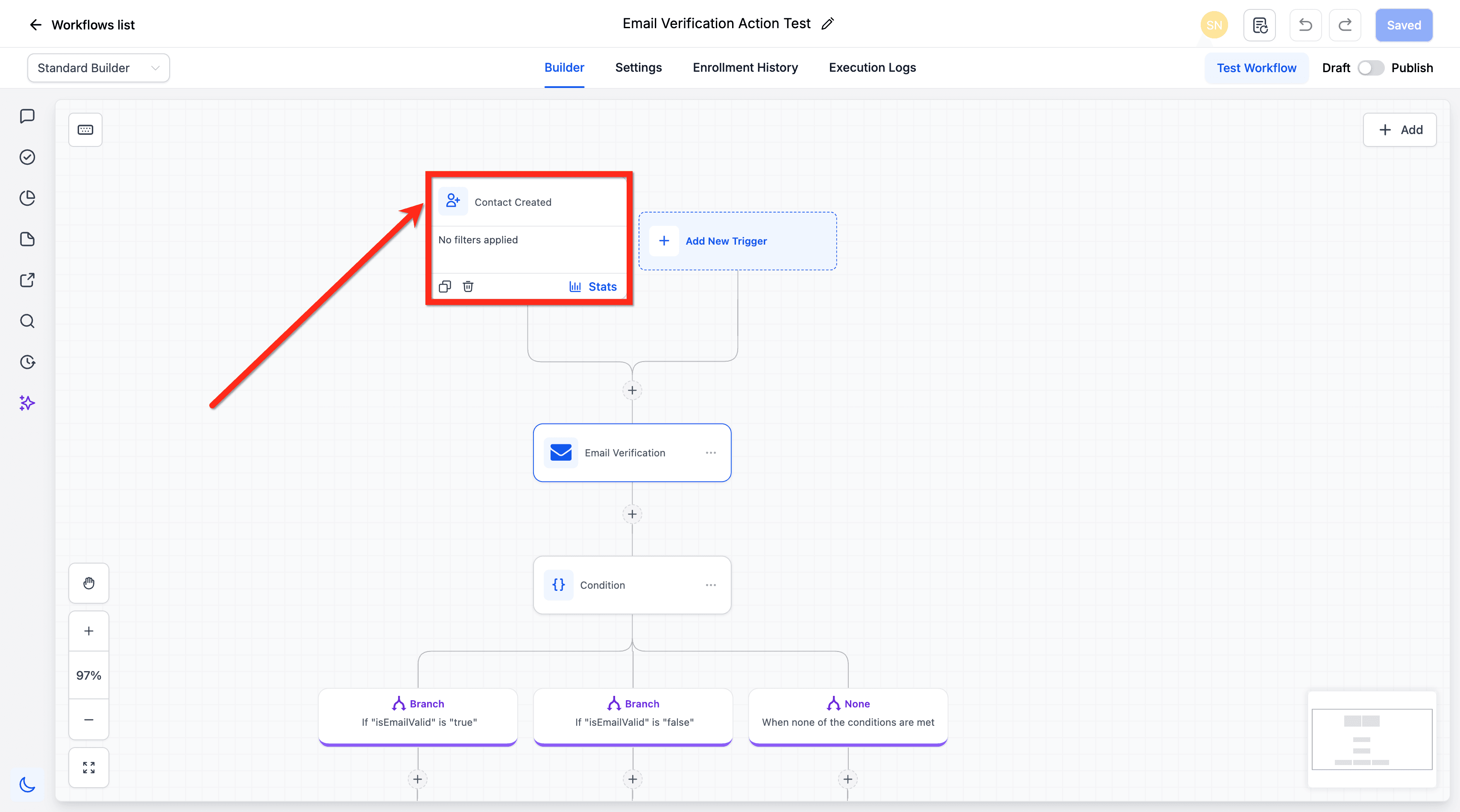 Schermata 3 — Azione Workflow - Email Verification