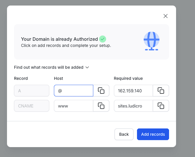 Schermata 8 — Configurare e collegare i domini acquistati