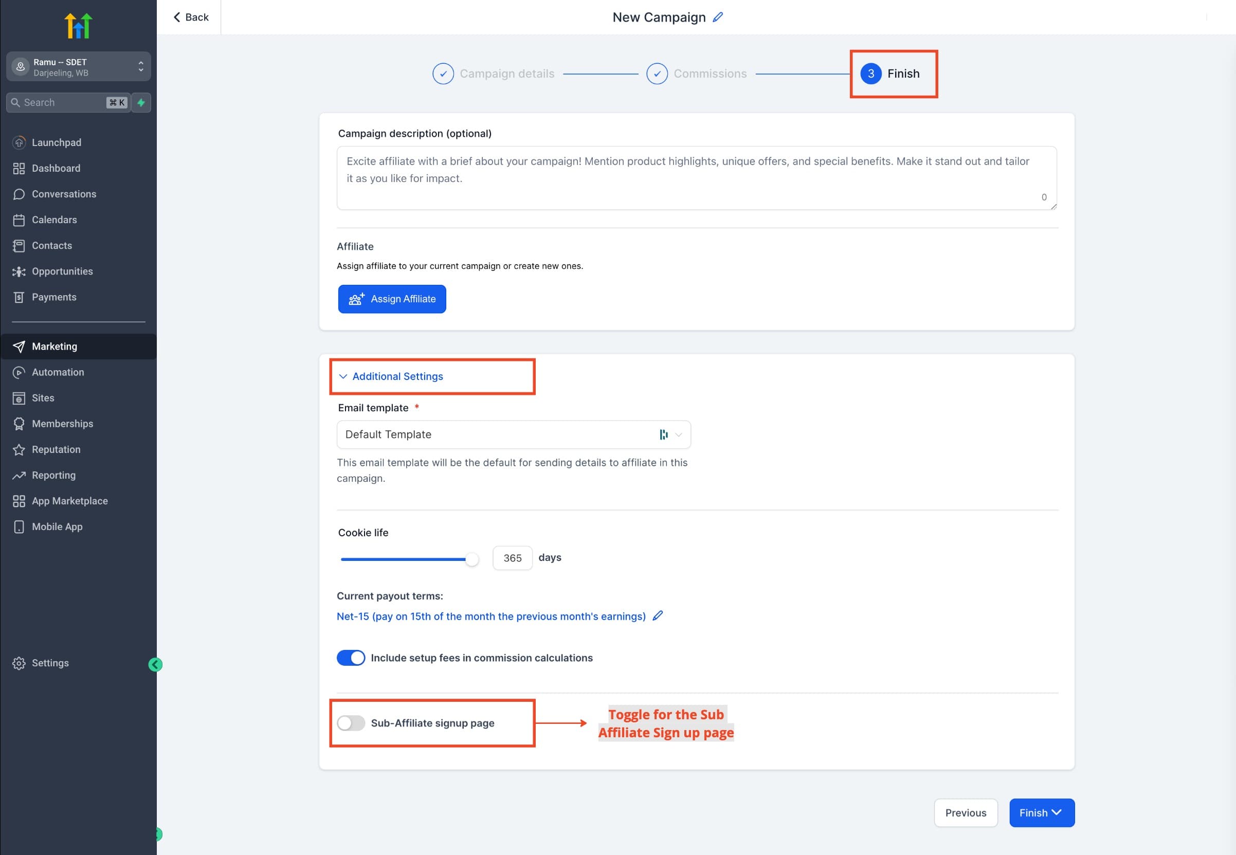 Schermata 6 — Come Aggiungere Sub-Affiliati nell'Affiliate Manager
