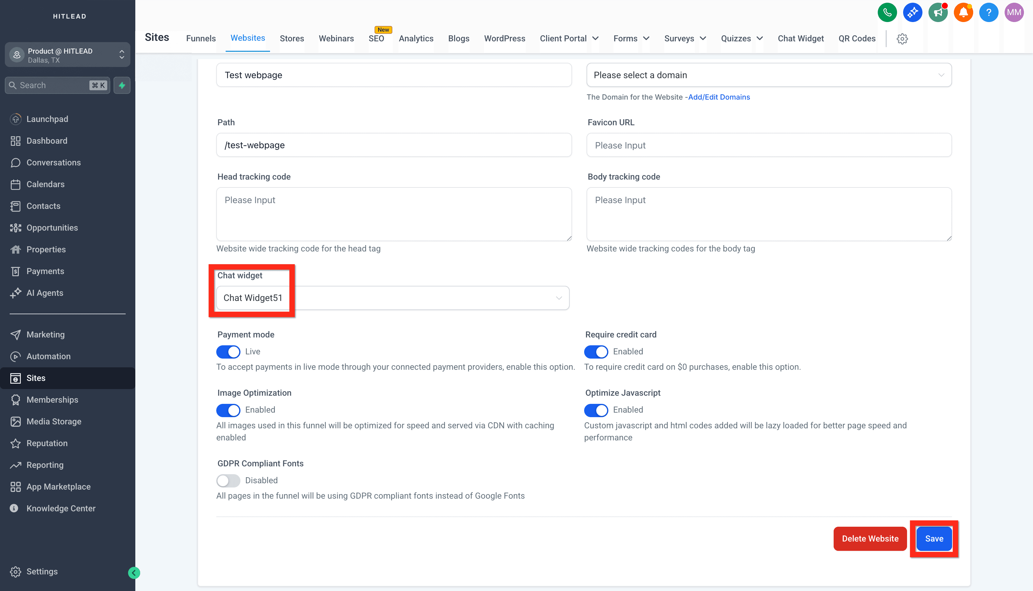 Schermata 8 — Inizia con HITLEAD - Configura il Chat Widget Live