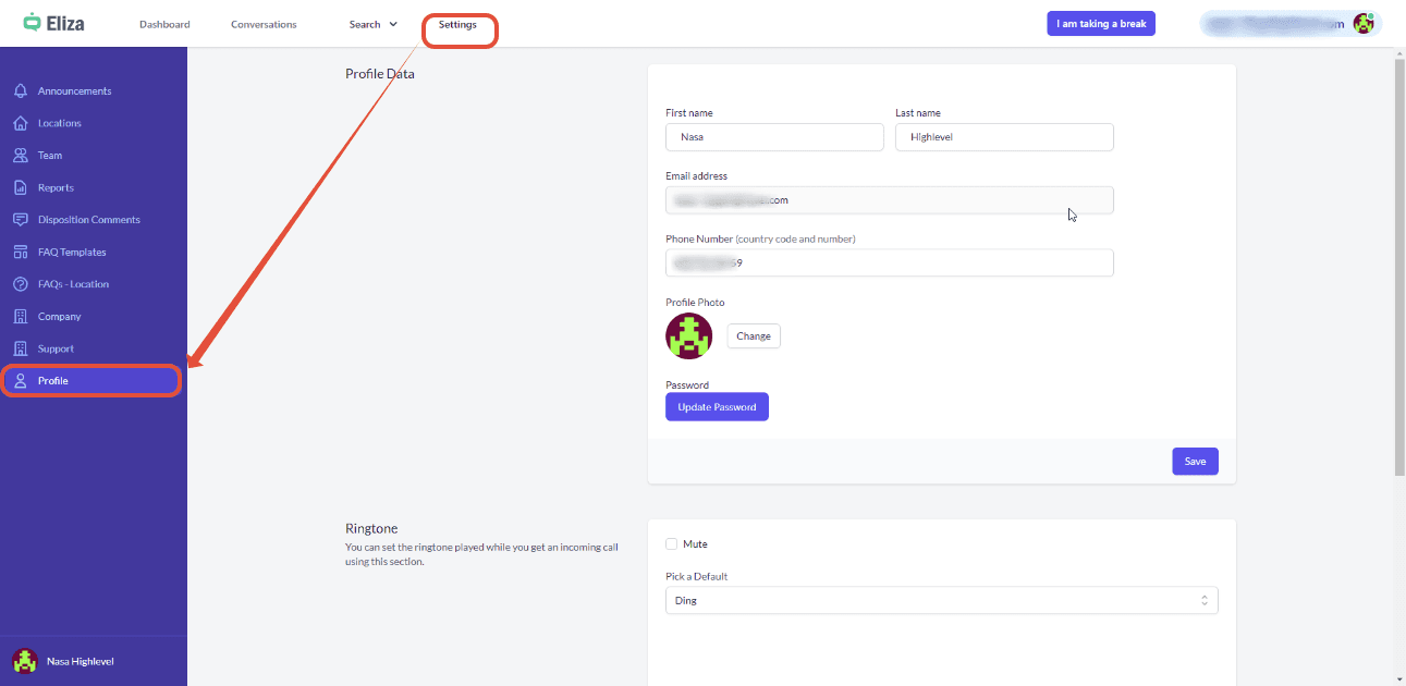 Schermata 19 — Impostazioni della Piattaforma Eliza Agent