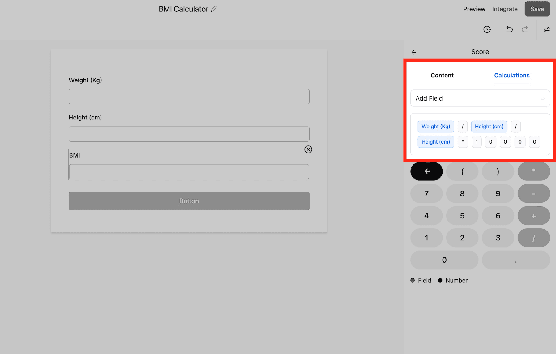 Schermata 4 — Calcoli Matematici in Form e Survey