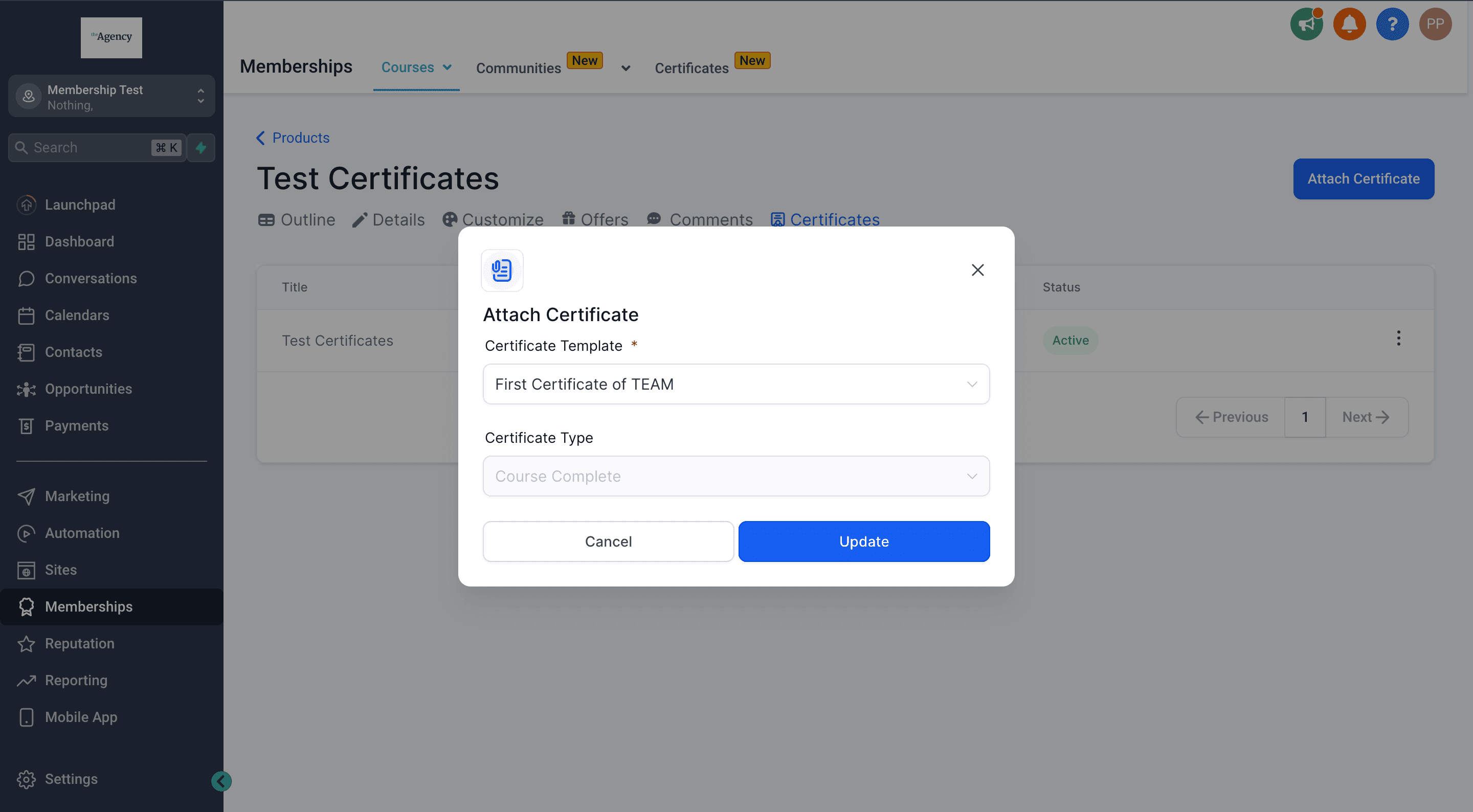 Schermata 1 — Rilascia certificati al completamento del corso