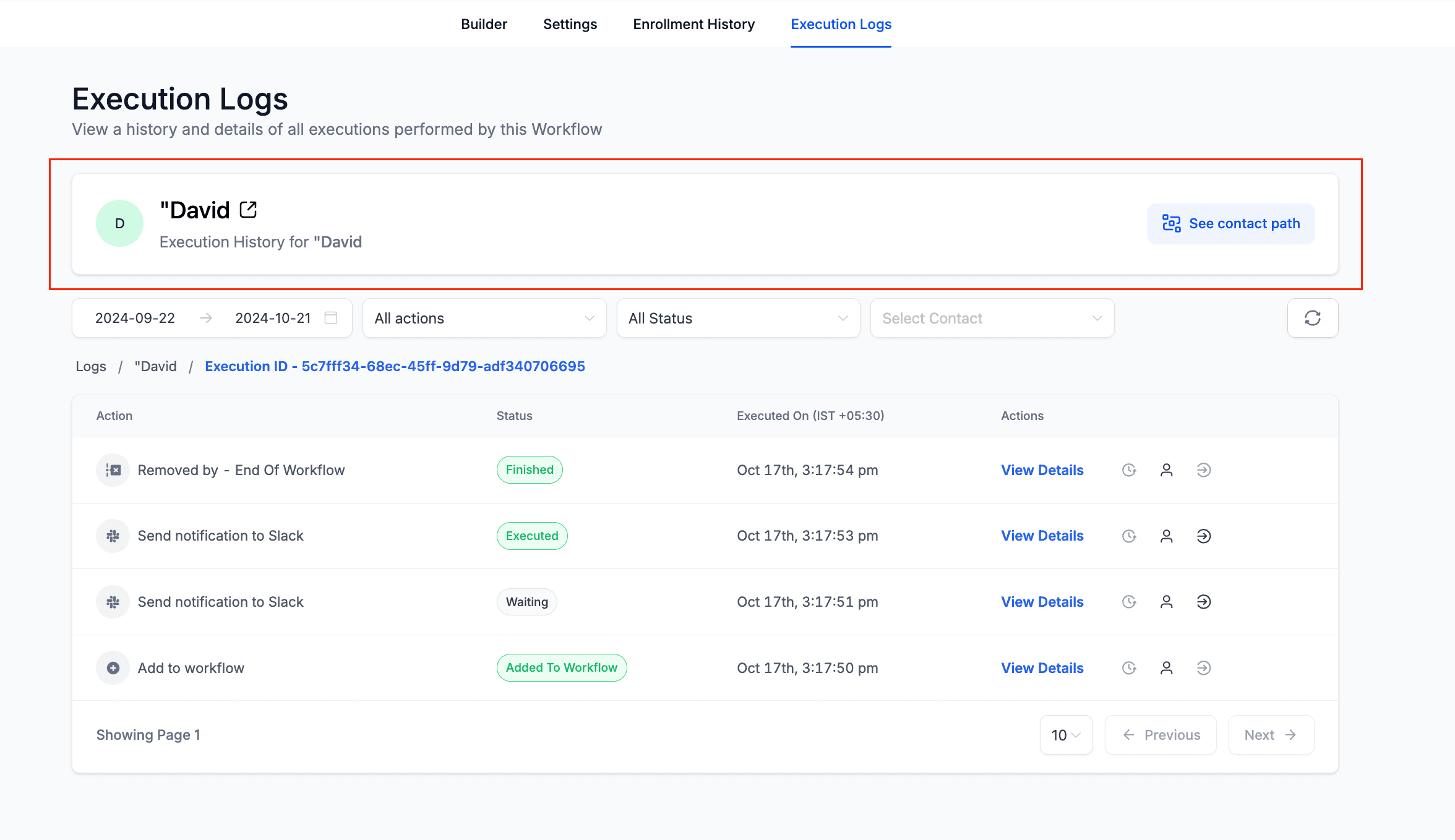 Schermata 22 — Workflow – Log di Esecuzione Migliorati e Cronologia degli Iscritti