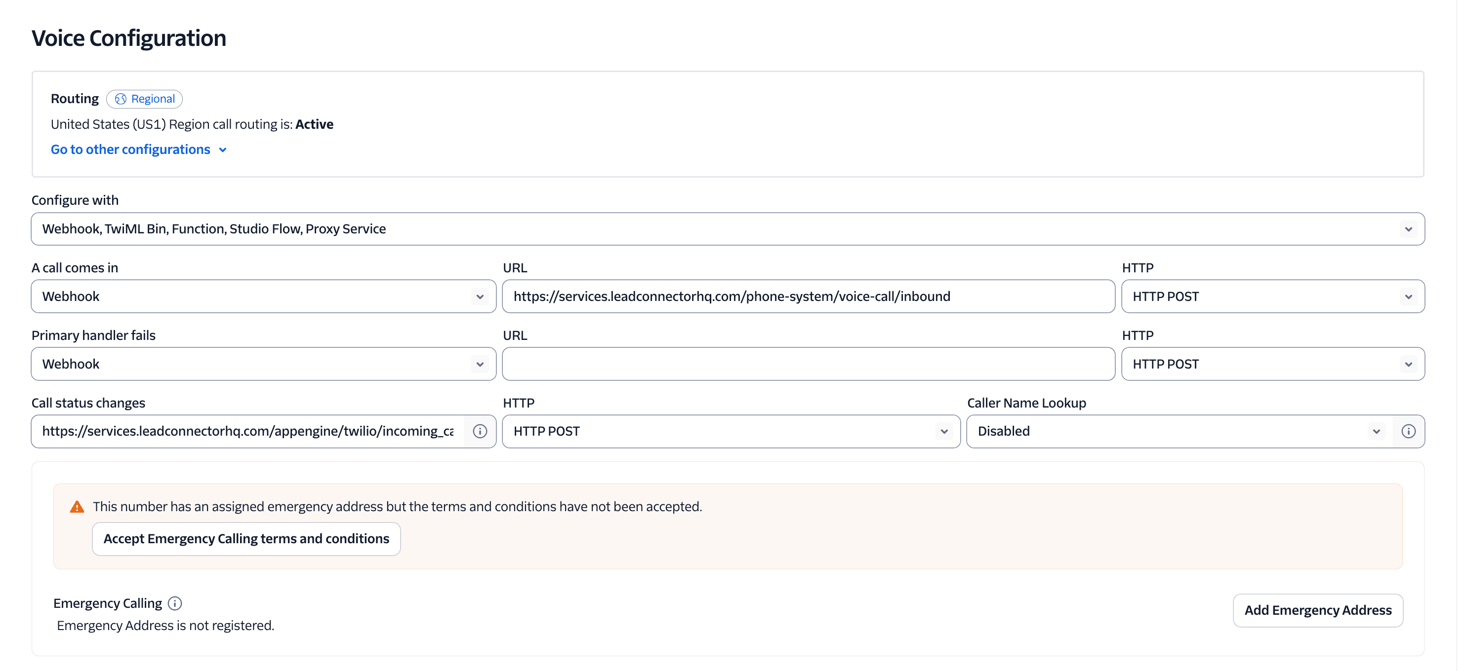 Campo di configurazione webhook per la messaggistica