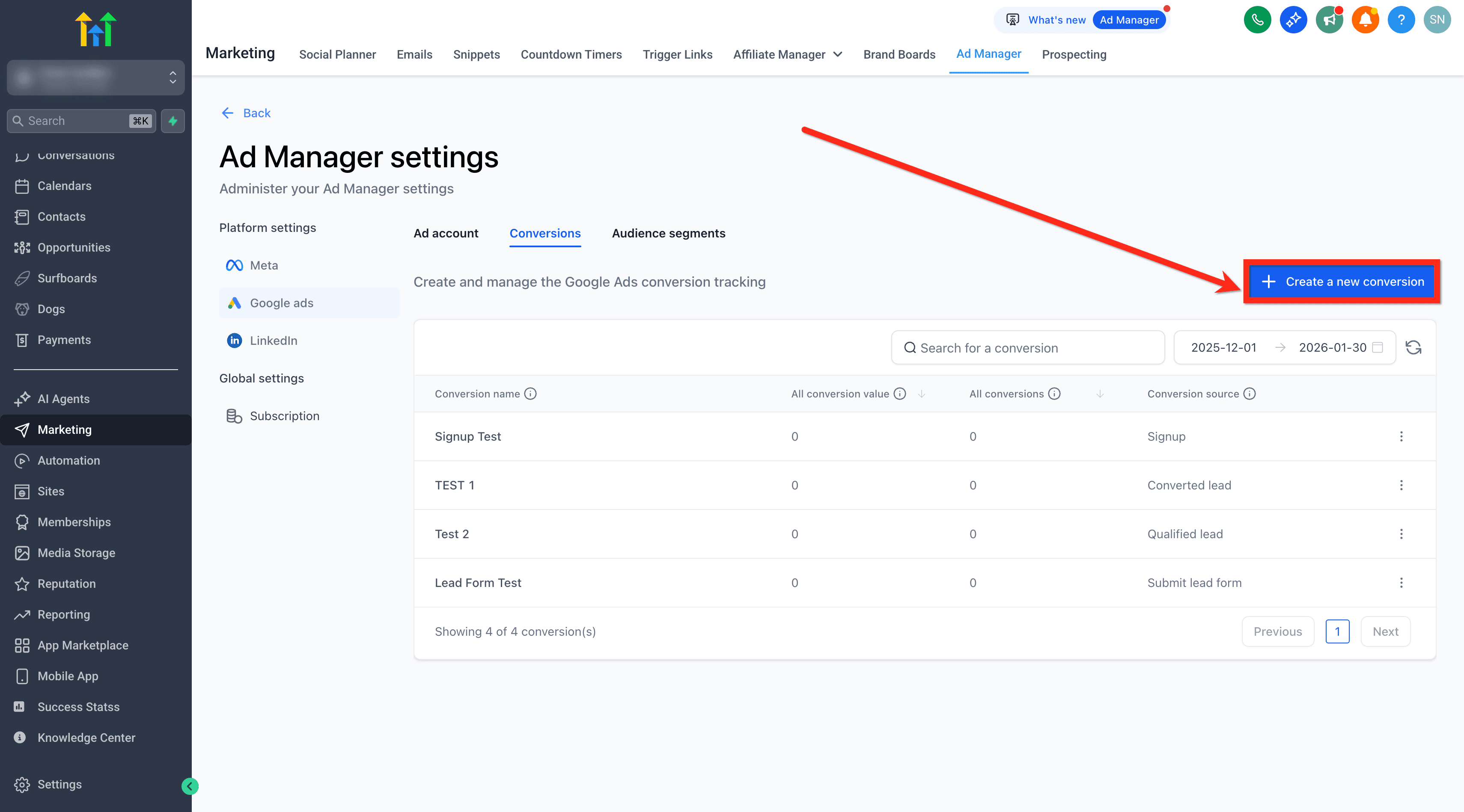 Schermata 4 — Ad Manager - Crea e Gestisci le Conversioni Offline di Google Ads