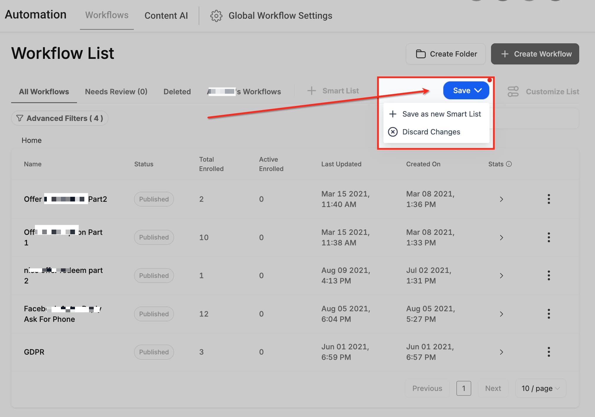 Schermata 11 — Workflow - Filtri Avanzati e Smart List