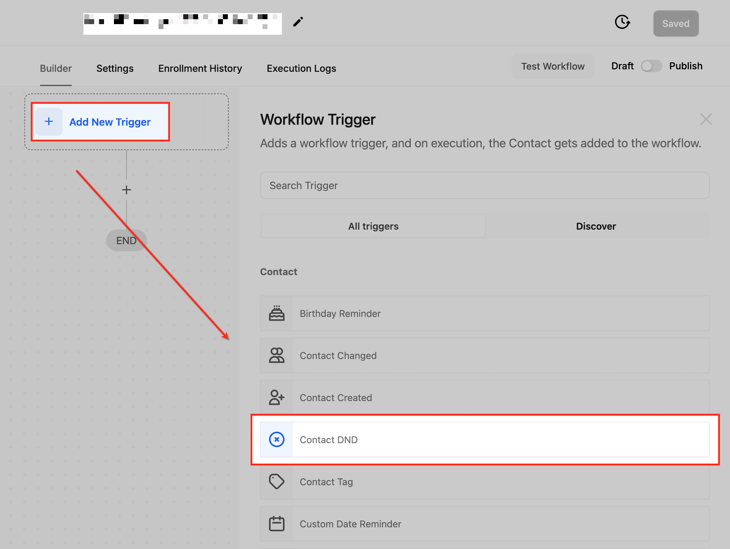 Schermata 2 — Workflow Trigger - Contact DND