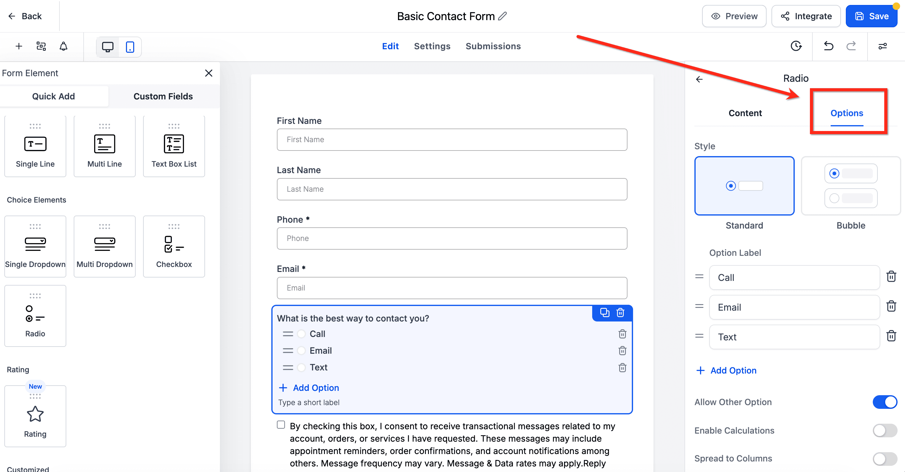 Schermata 4 — Stile Bubble per elementi Radio e Checkbox