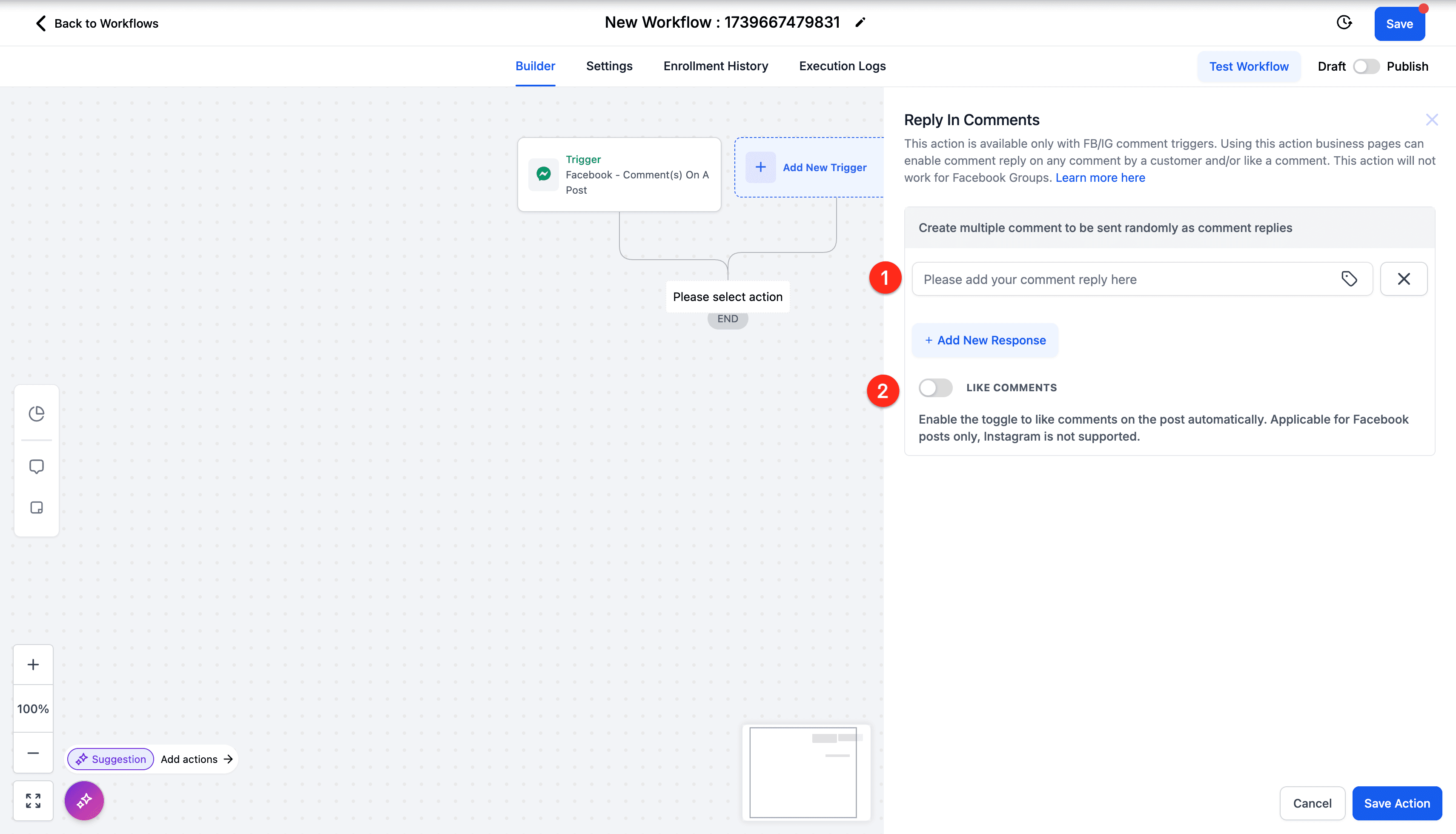 Schermata 3 — Azione Workflow - Reply In Comments