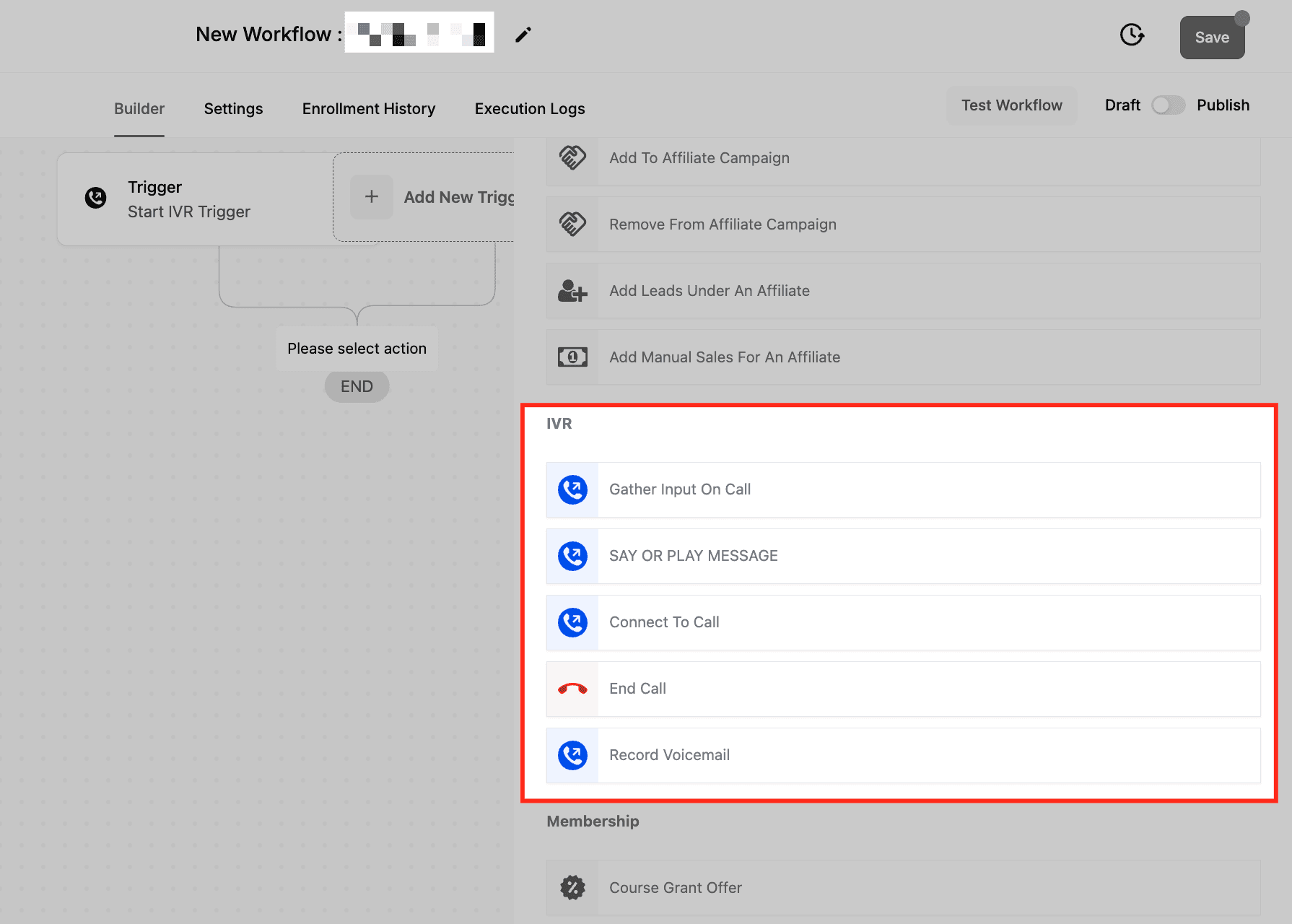 Schermata 9 — Guida all'IVR (Interactive Voice Response) - Trigger e Azioni