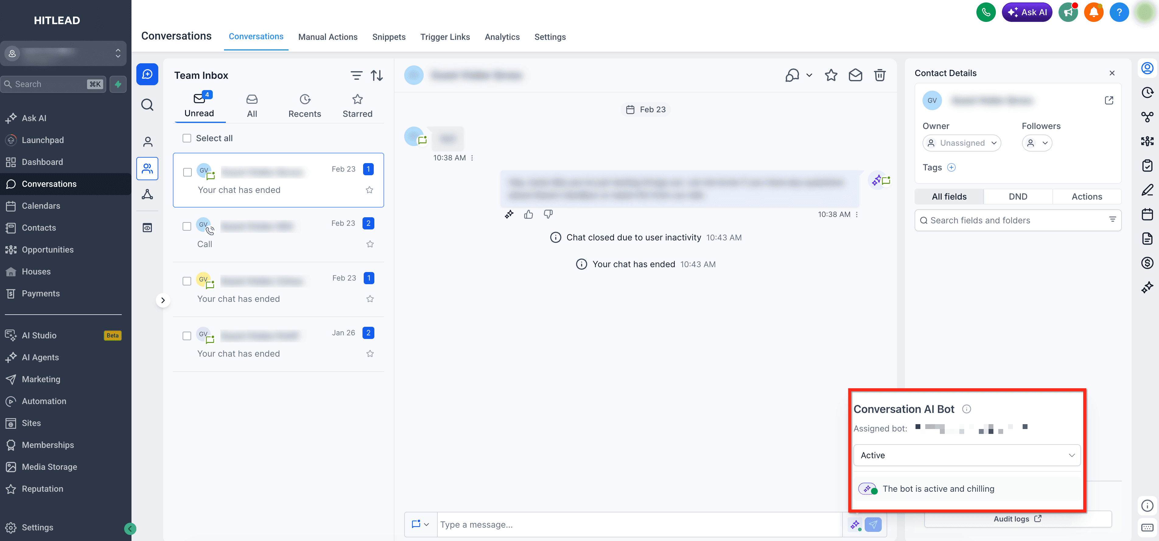 Schermata 4 — Stato del Bot per i Singoli Contatti