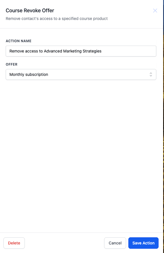 Schermata 1 — Azione Workflow - Course Revoke Offer