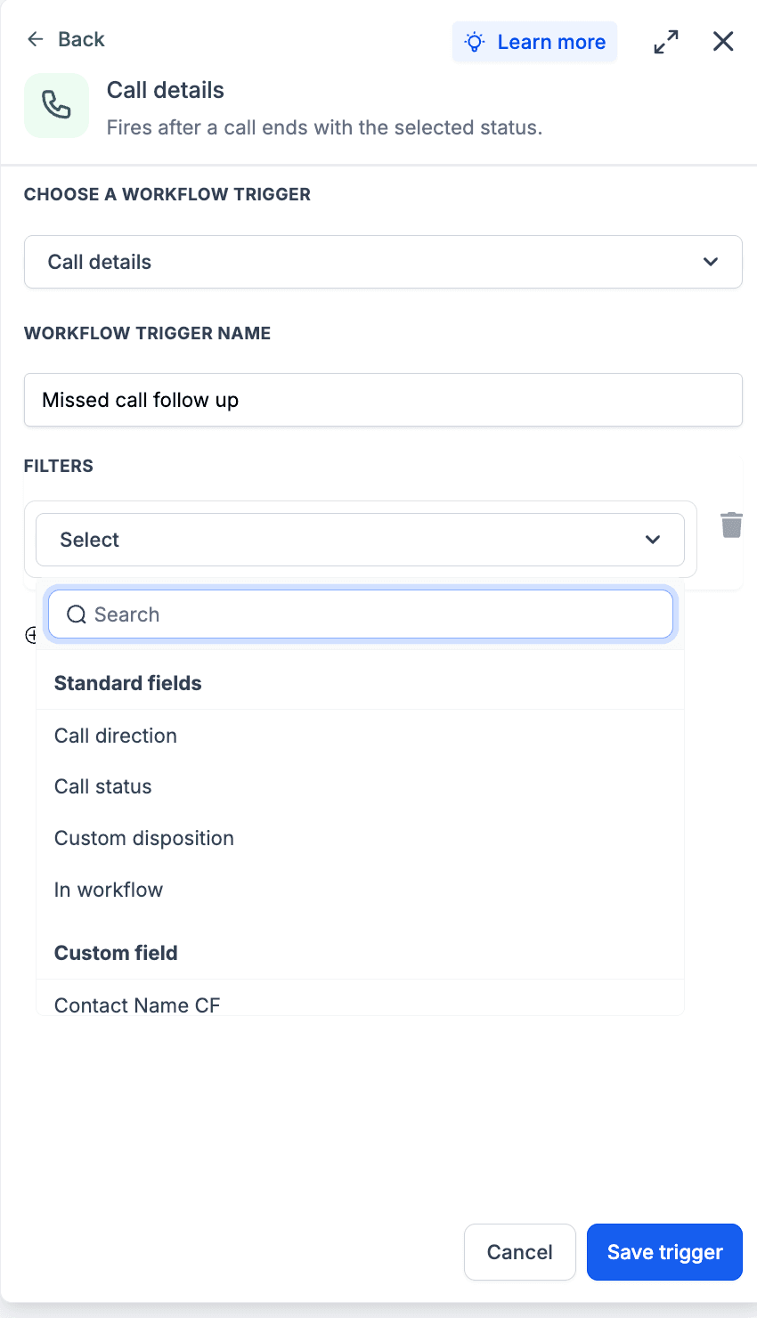 Schermata 3 — Workflow Trigger - Dettagli chiamata