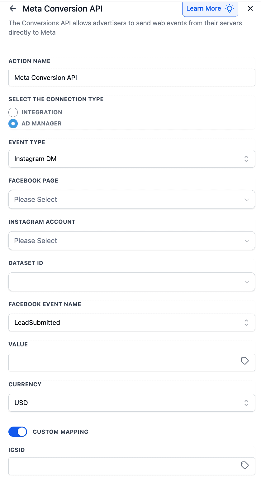 Schermata 3 — Come inviare un'azione Meta Conversion API per Ad Manager?