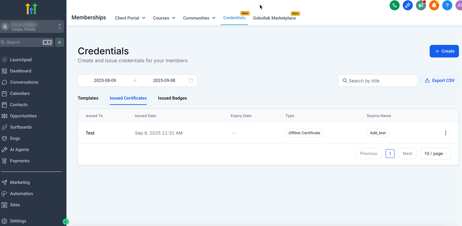 Schermata 3 — Anteprima Credenziali HITLEAD: Membership