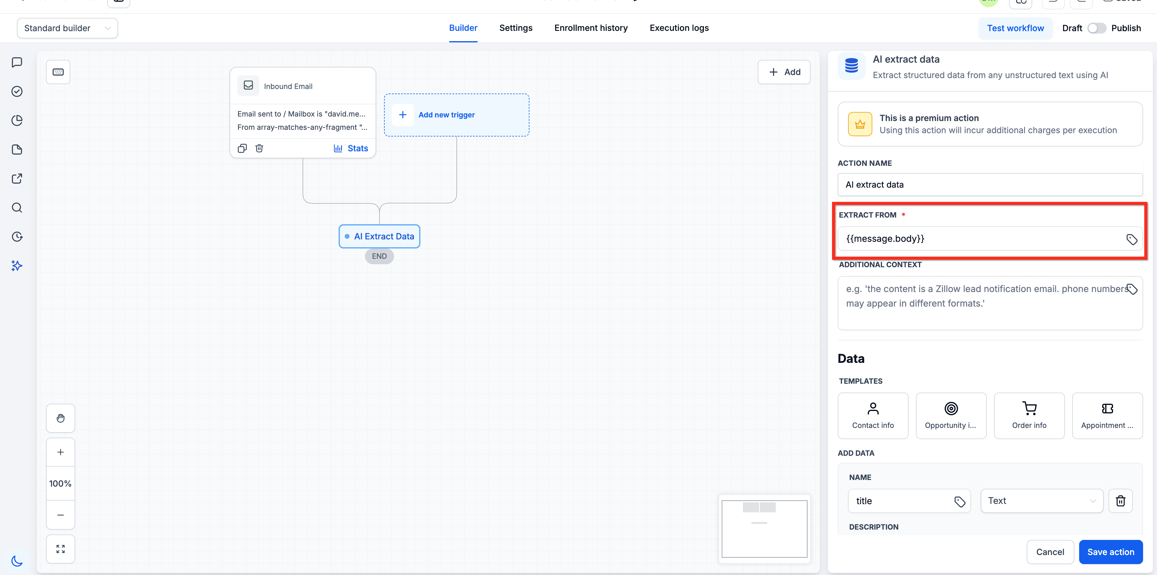 Schermata 5 — Workflow Action - Estrazione Dati con AI