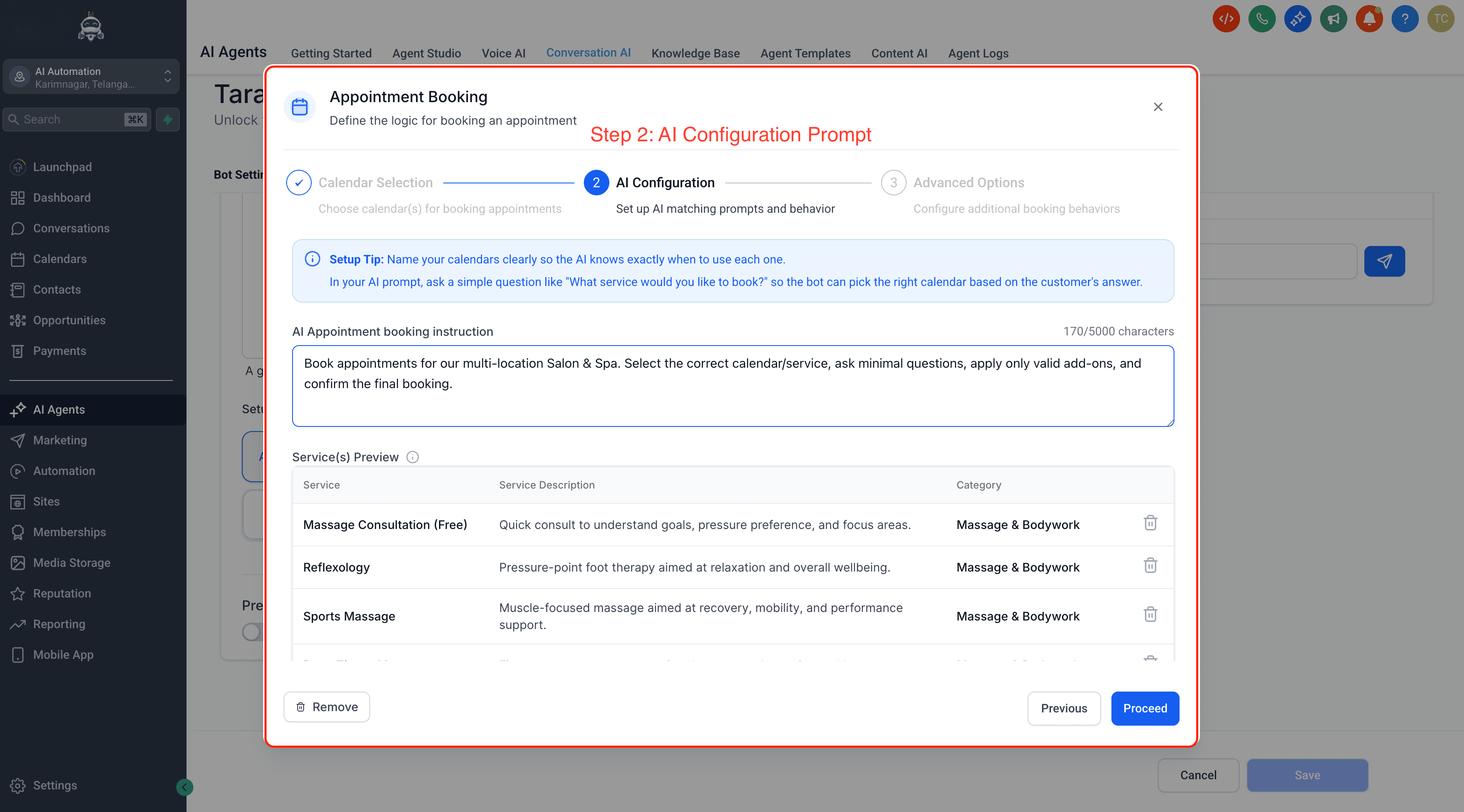 Schermata 5 — Supporto ai Calendari di Servizio in Conversation AI