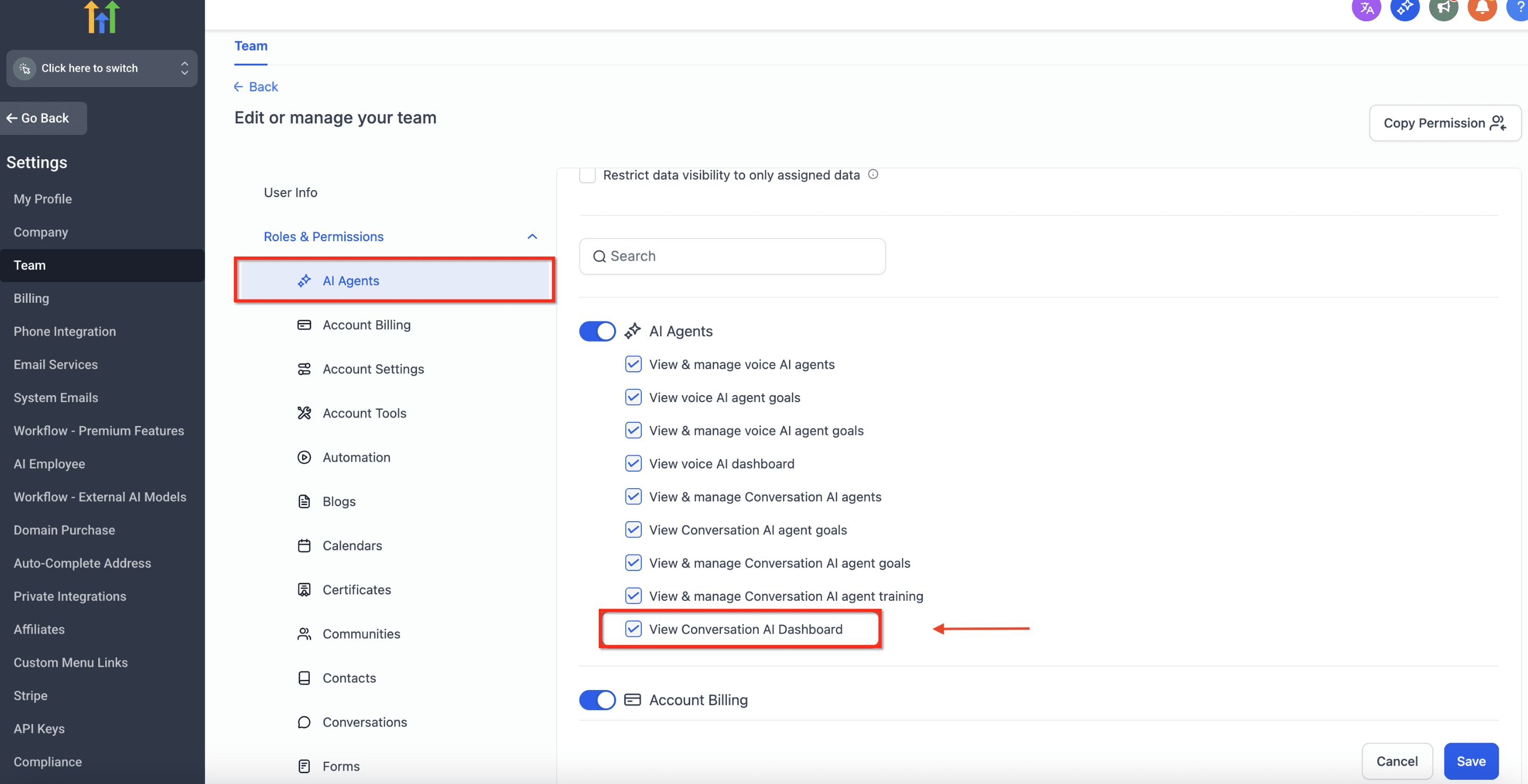 Schermata 1 — Dashboard degli Agenti di Conversation AI