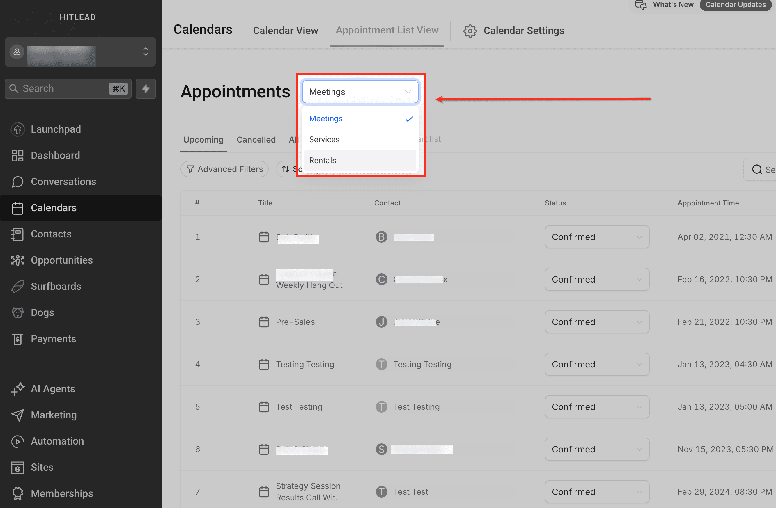 Schermata 2 — Come gestire gli appuntamenti con la Vista Lista Appuntamenti