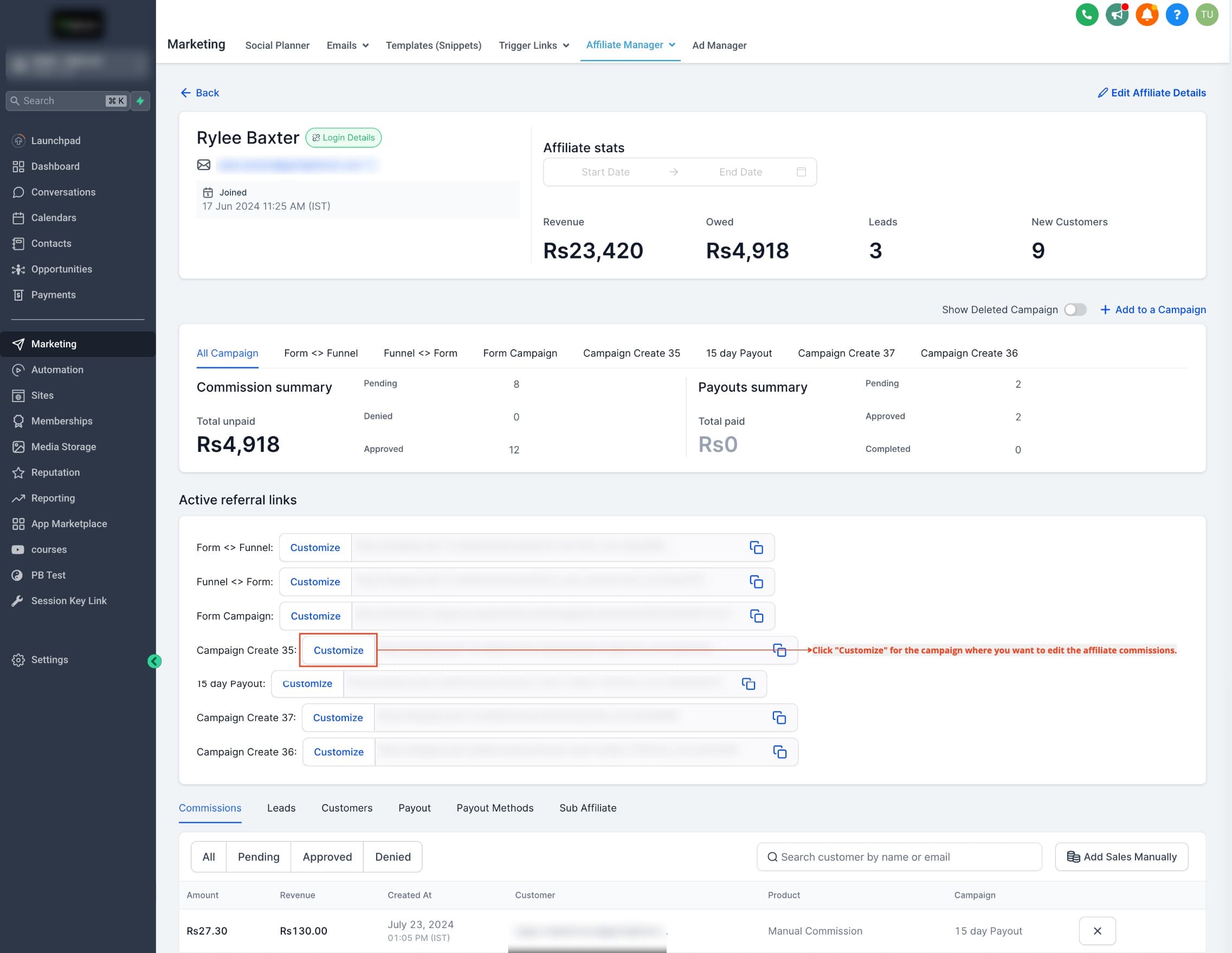 Schermata 1 — Come impostare commissioni affiliate personalizzate