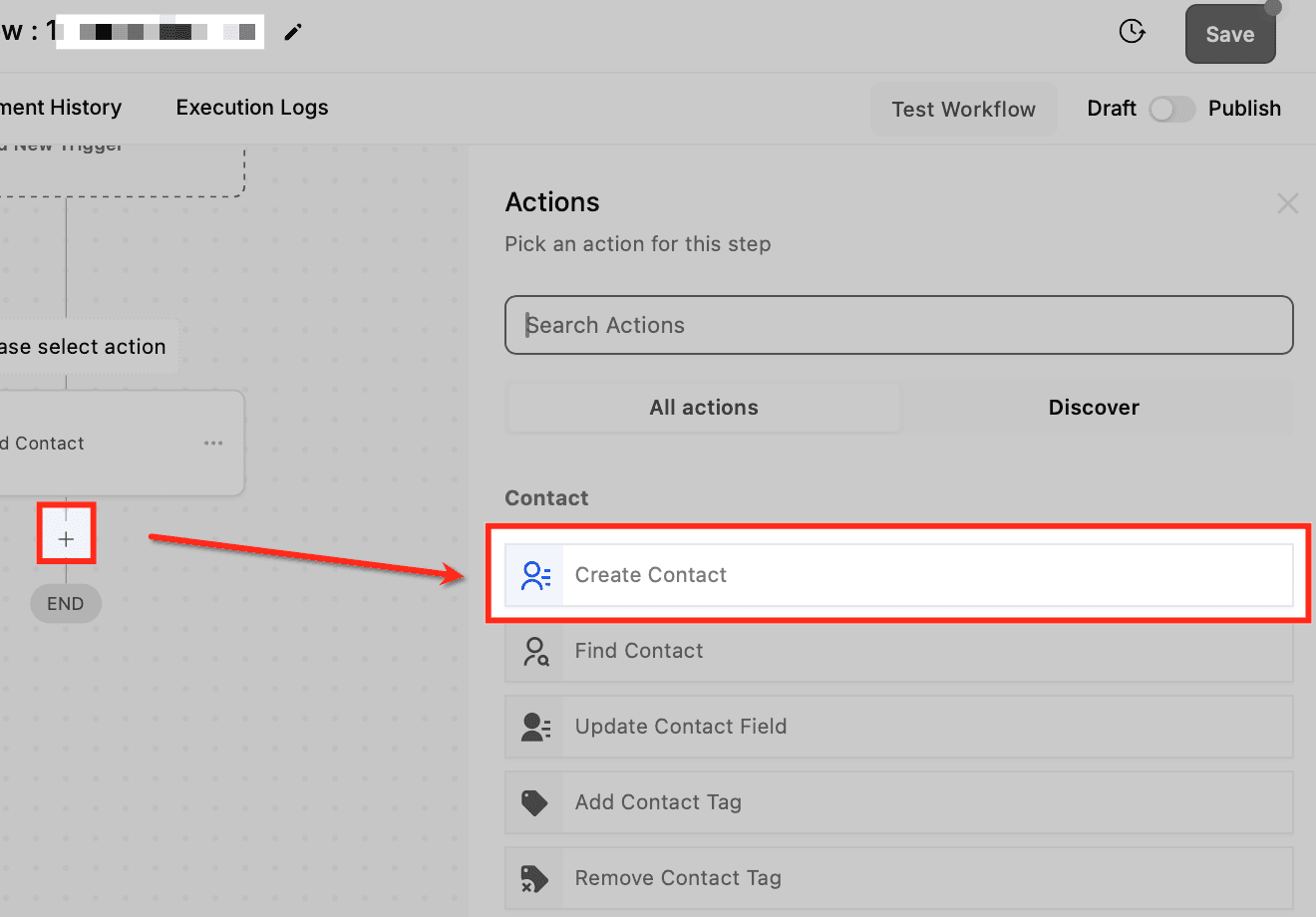 Schermata 1 — Azione Workflow - Crea Contatto