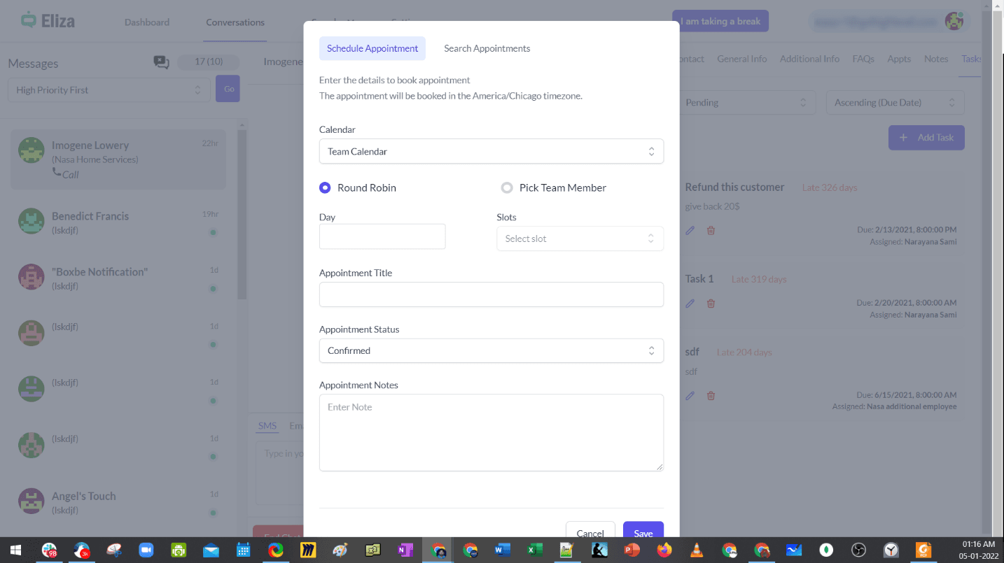 Schermata 13 — Eliza Agent Platform – Conversazioni