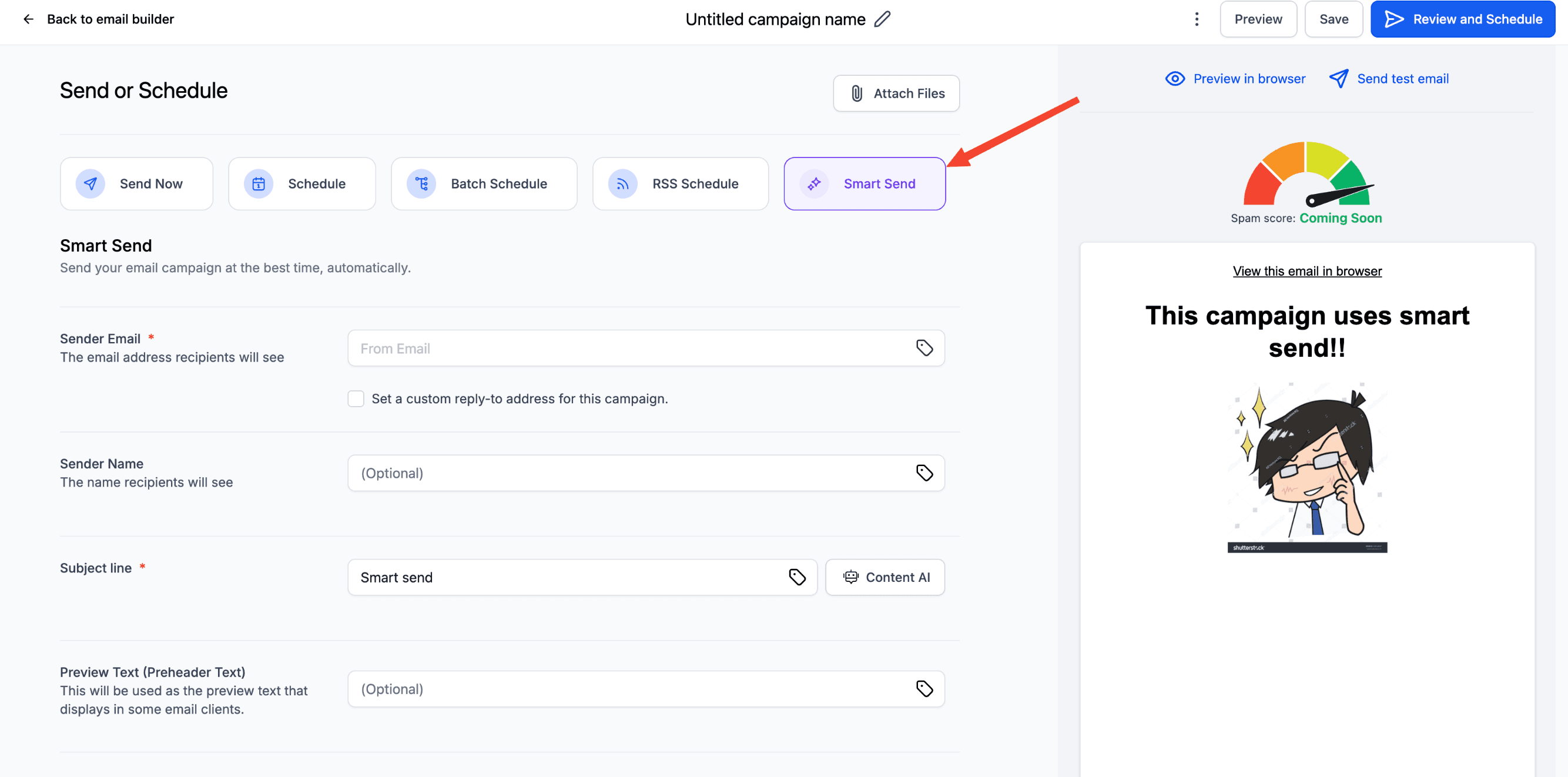 Schermata 6 — Smart Send: Campaign di Email Marketing